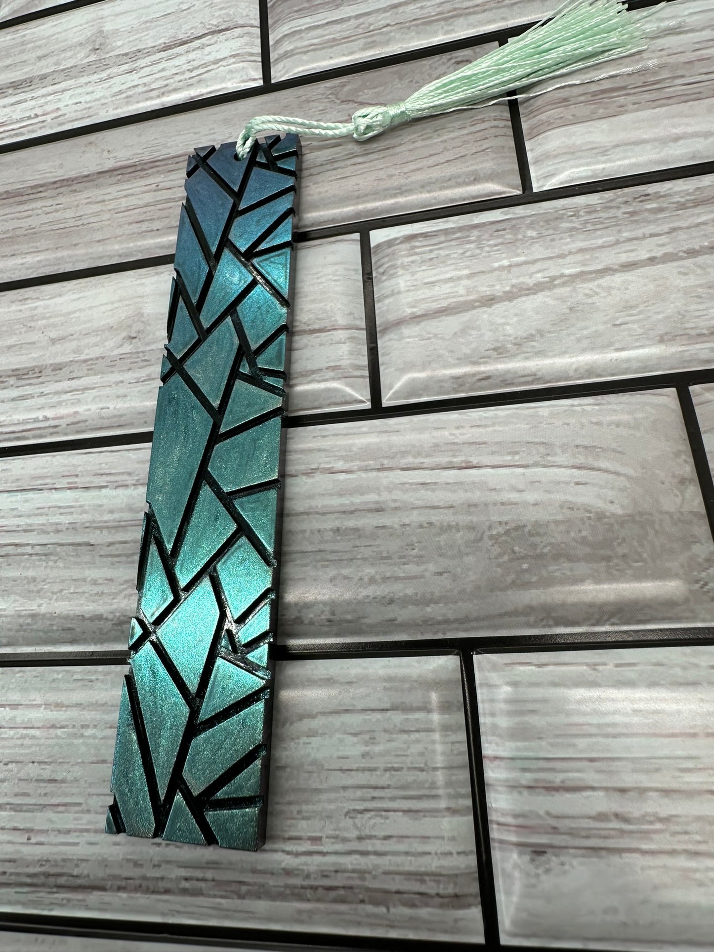 Geometric Teal Resin Bookmark with Tassel