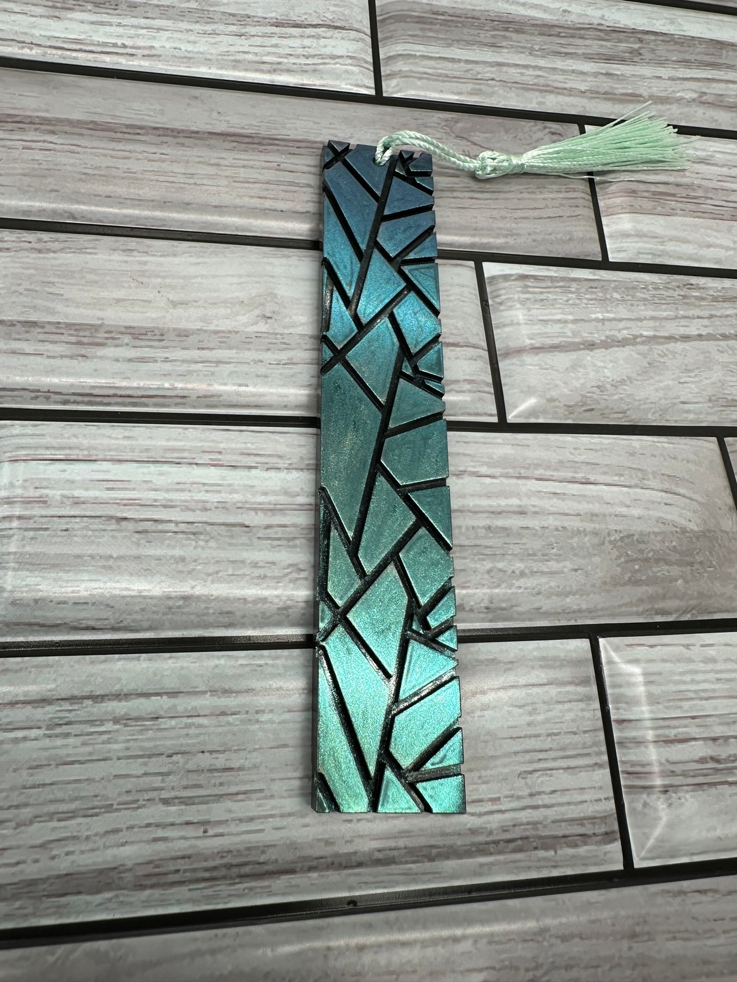 Geometric Teal Resin Bookmark with Tassel