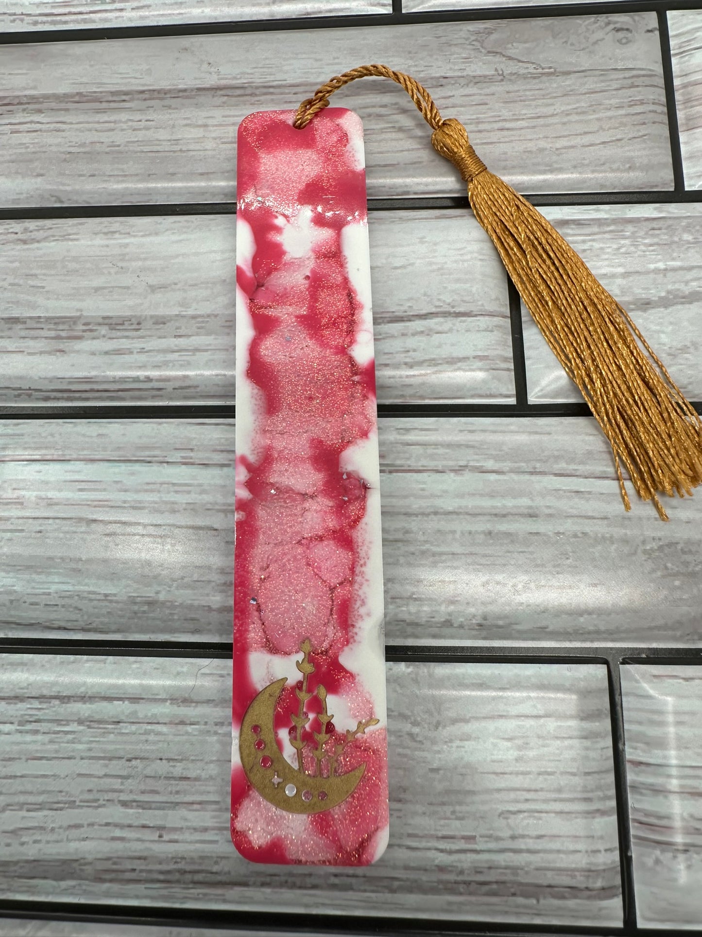 Dreamy Moonlit Sky Resin Bookmark with Tassel