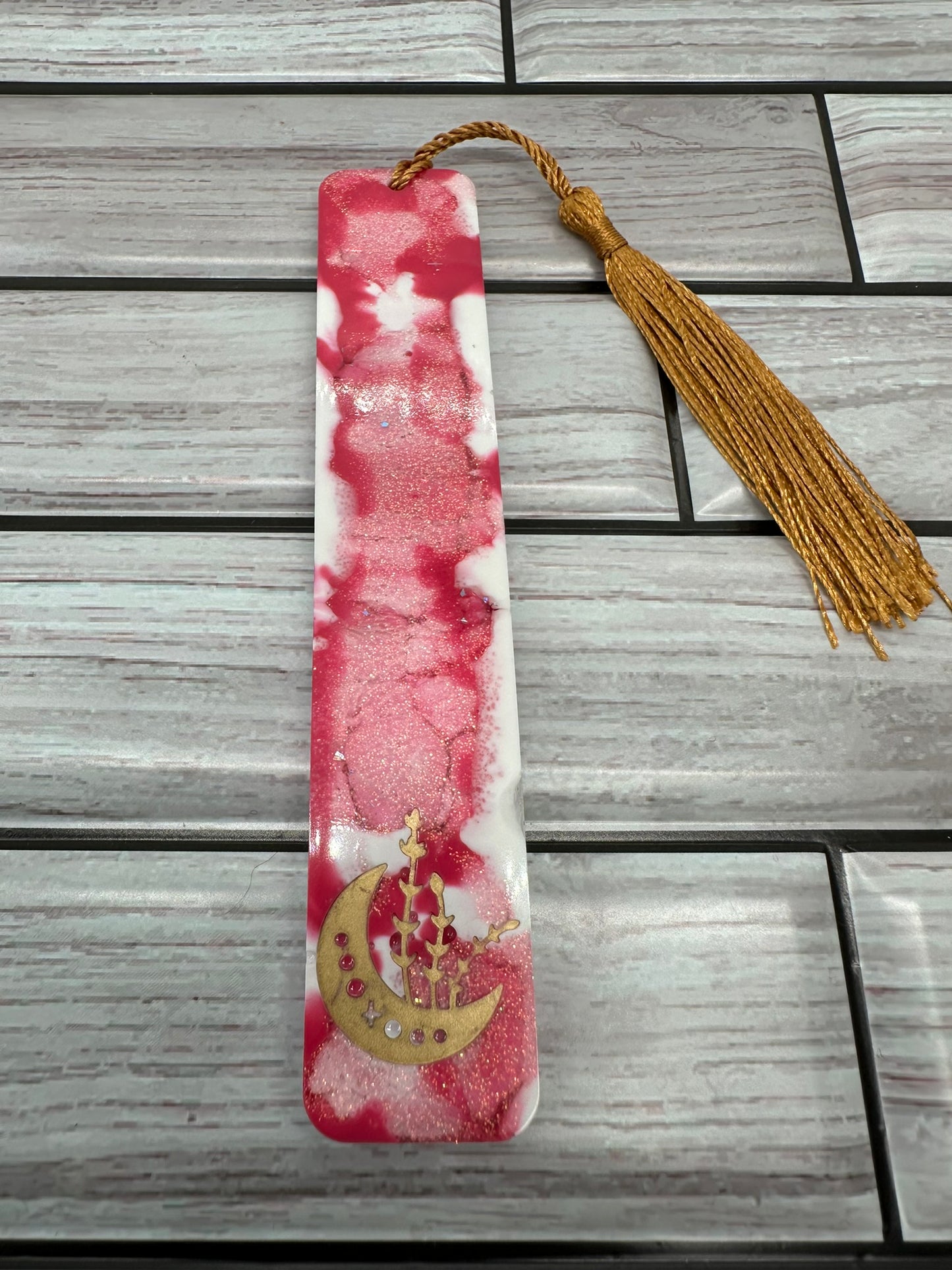 Dreamy Moonlit Sky Resin Bookmark with Tassel