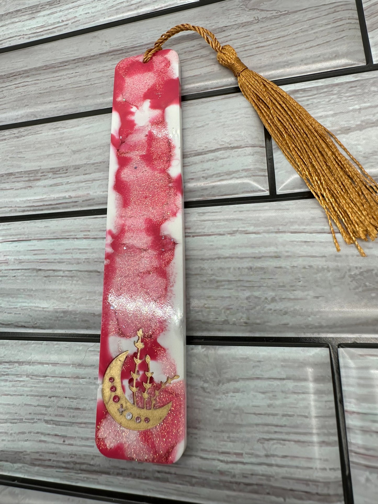 Dreamy Moonlit Sky Resin Bookmark with Tassel