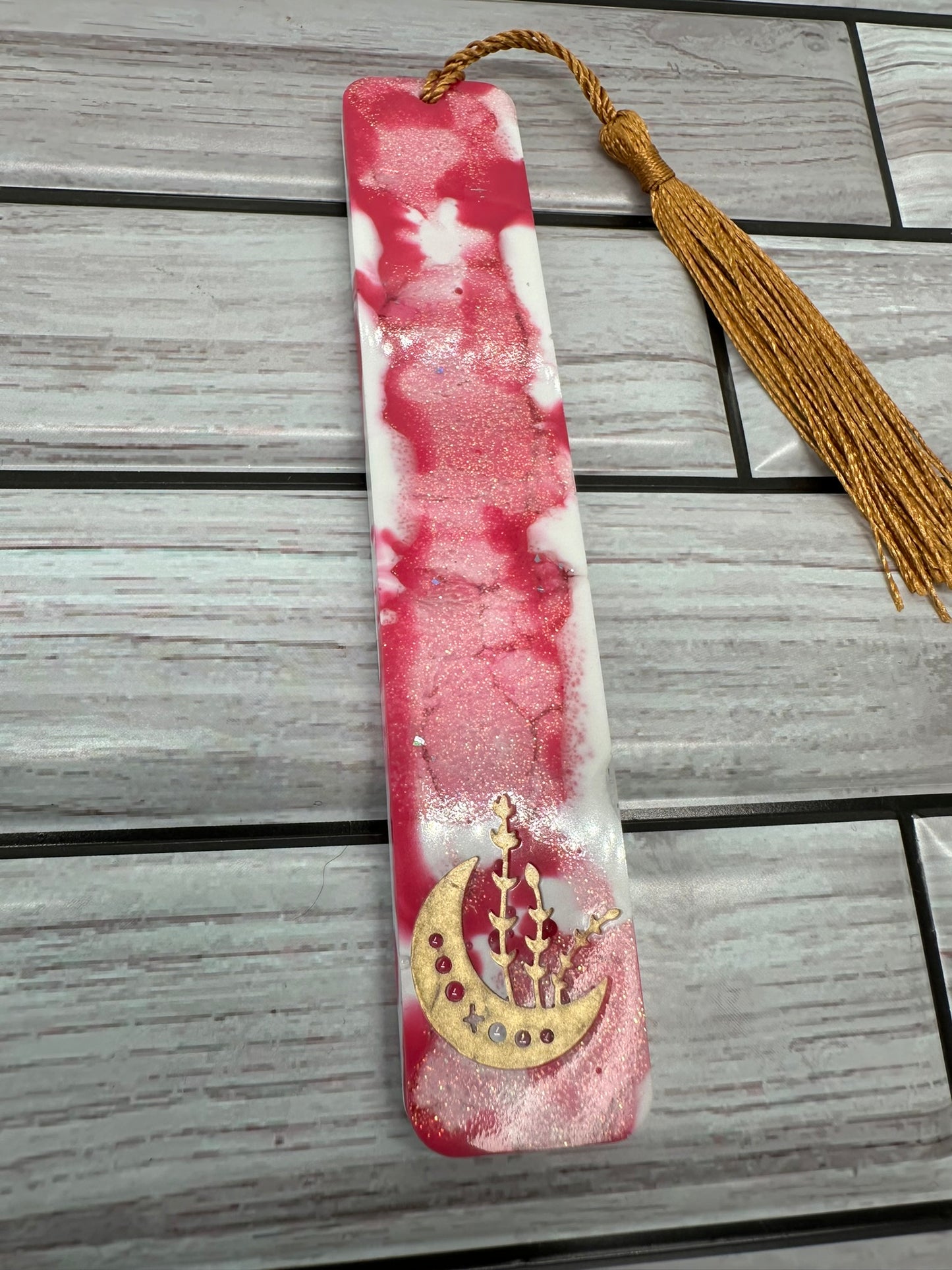 Dreamy Moonlit Sky Resin Bookmark with Tassel