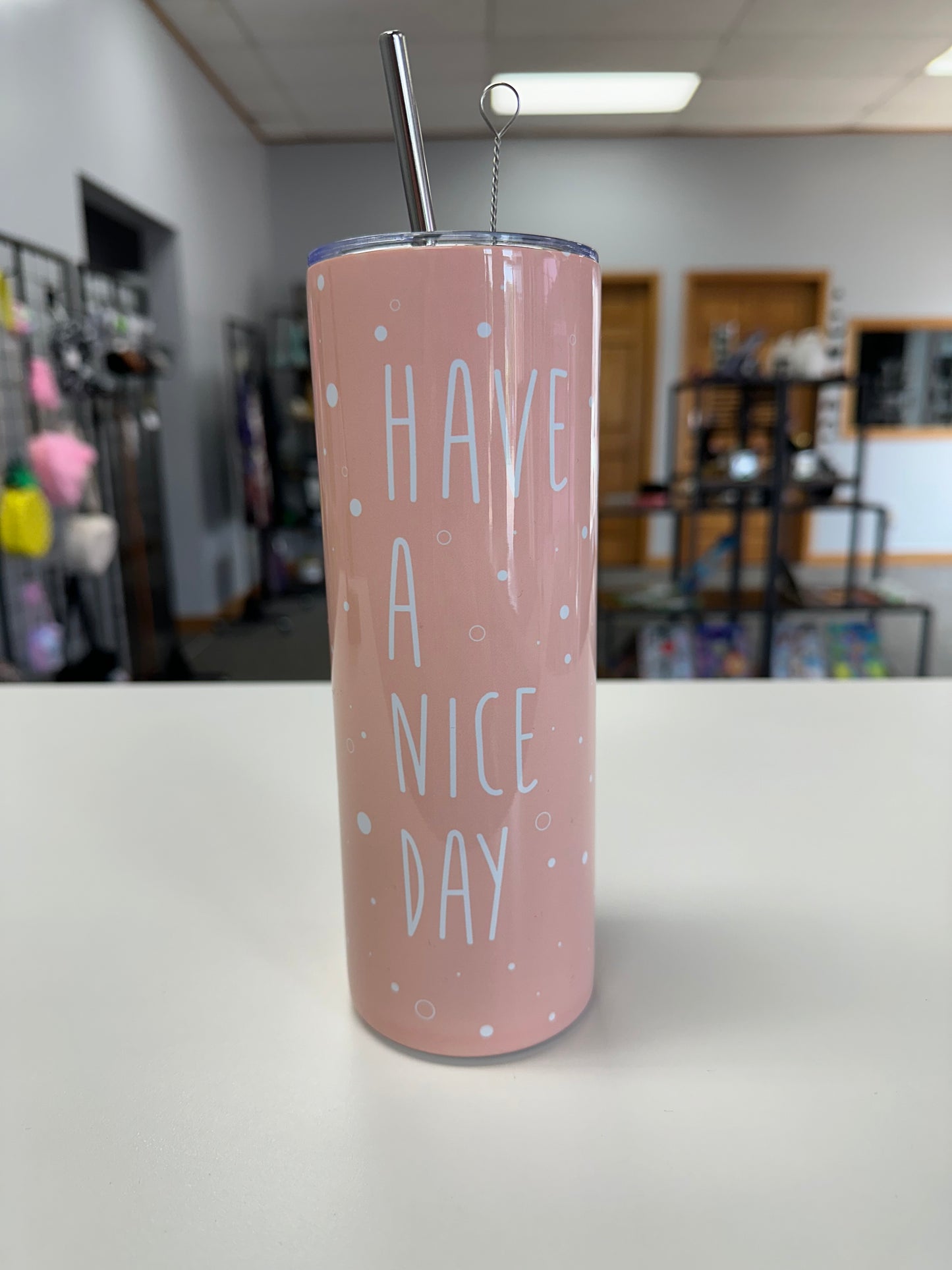 Have a Nice Day Cat  20oz Tumbler with straw and straw brush cleaner