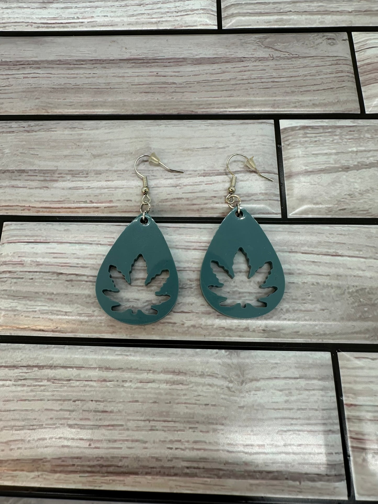 Teal Leaf Resin Earrings