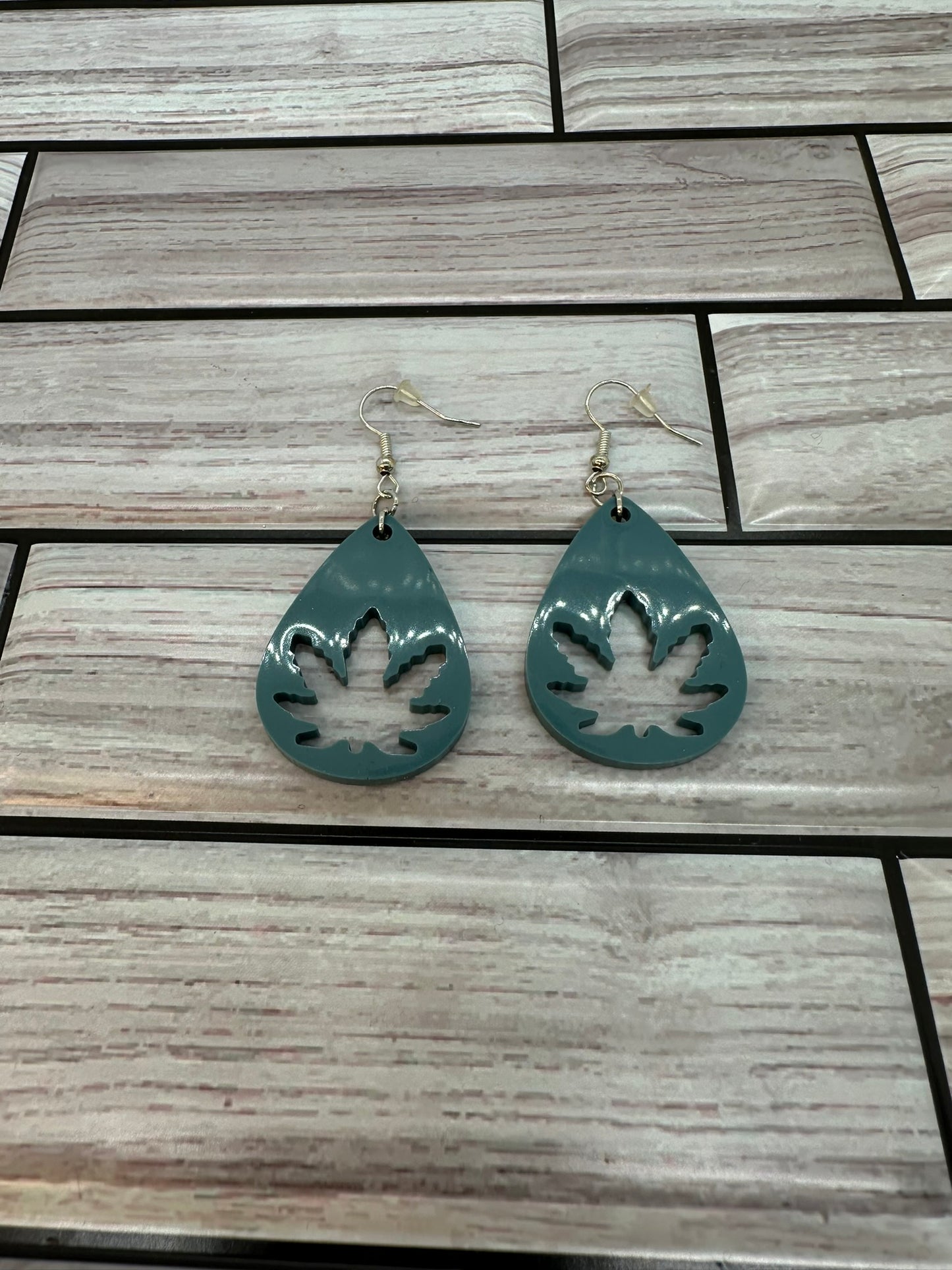 Teal Leaf Resin Earrings