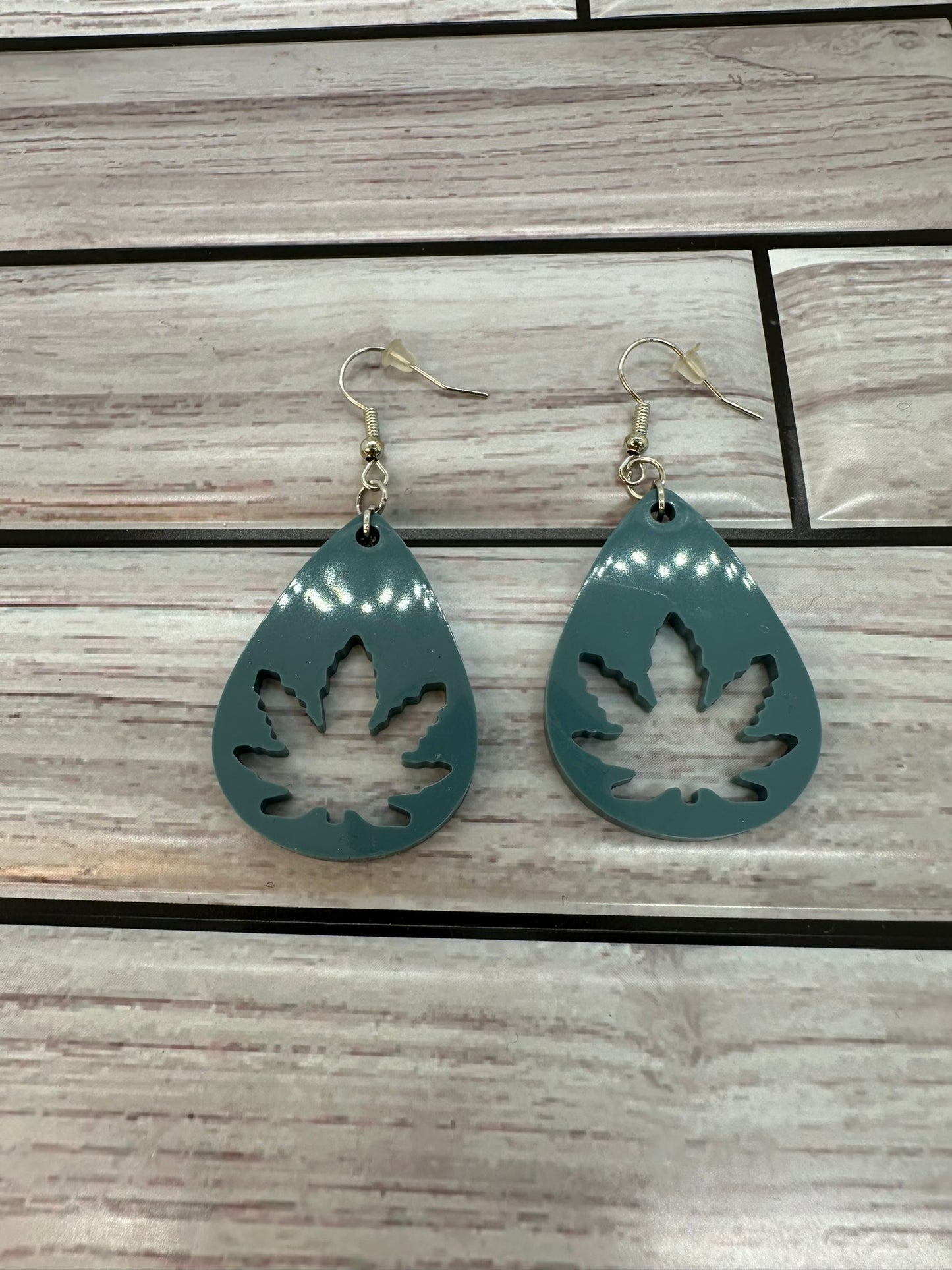 Teal Leaf Resin Earrings