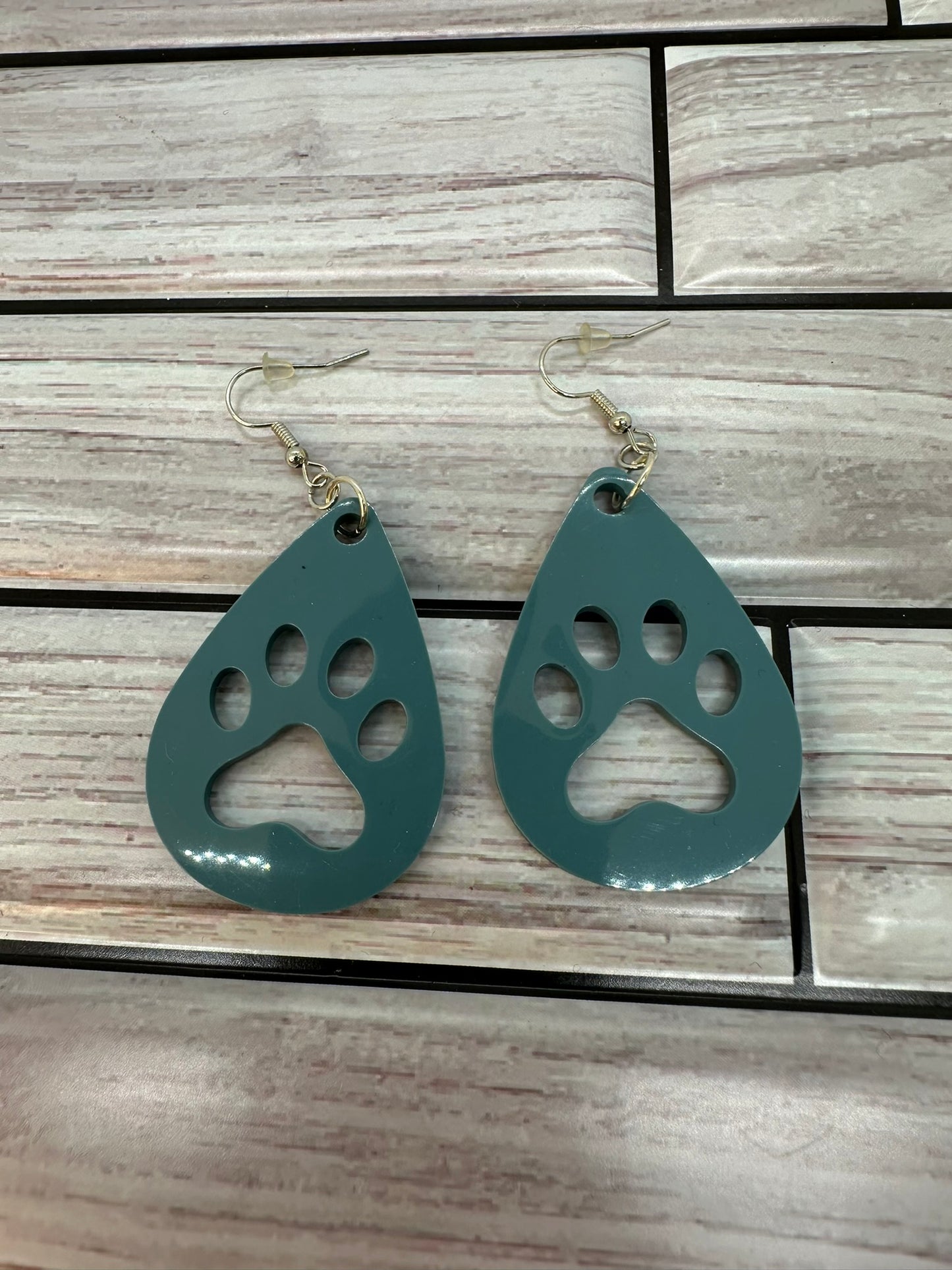 Teal Paw Print Resin Earrings