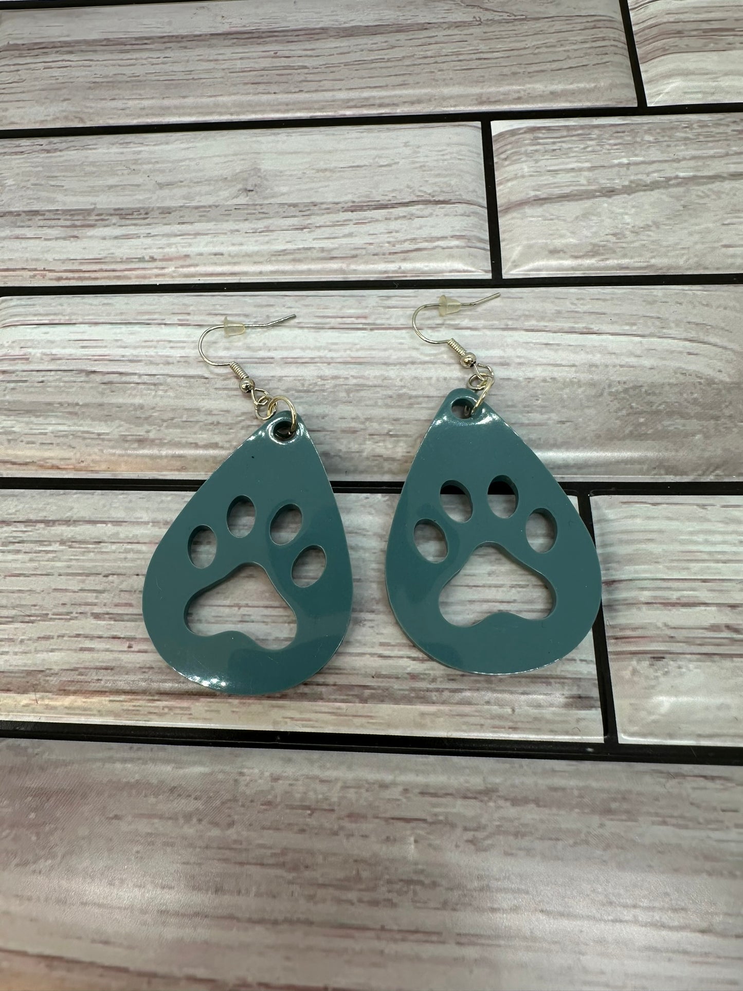 Teal Paw Print Resin Earrings