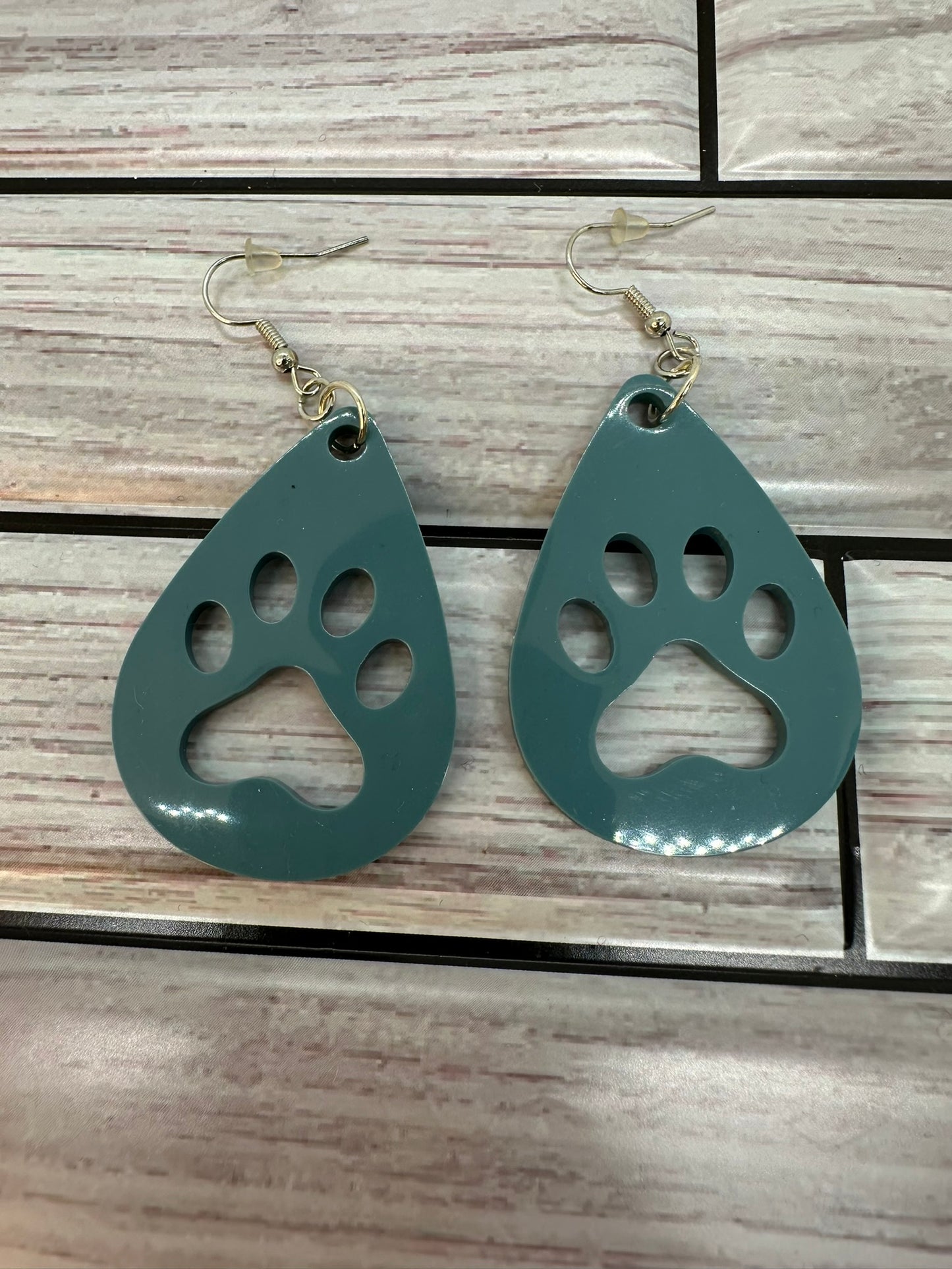 Teal Paw Print Resin Earrings