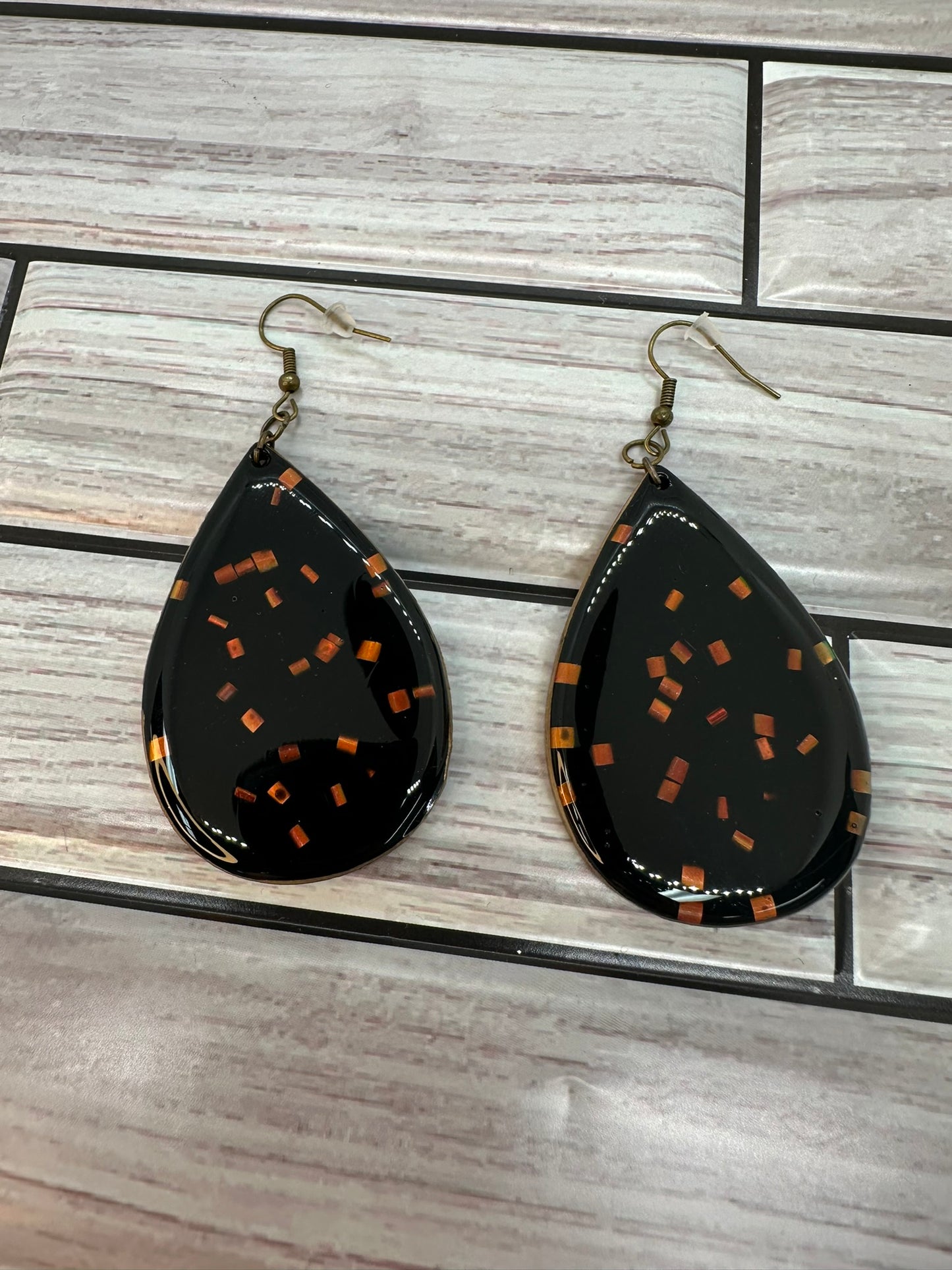 Black and Gold Geometric Resin Earrings