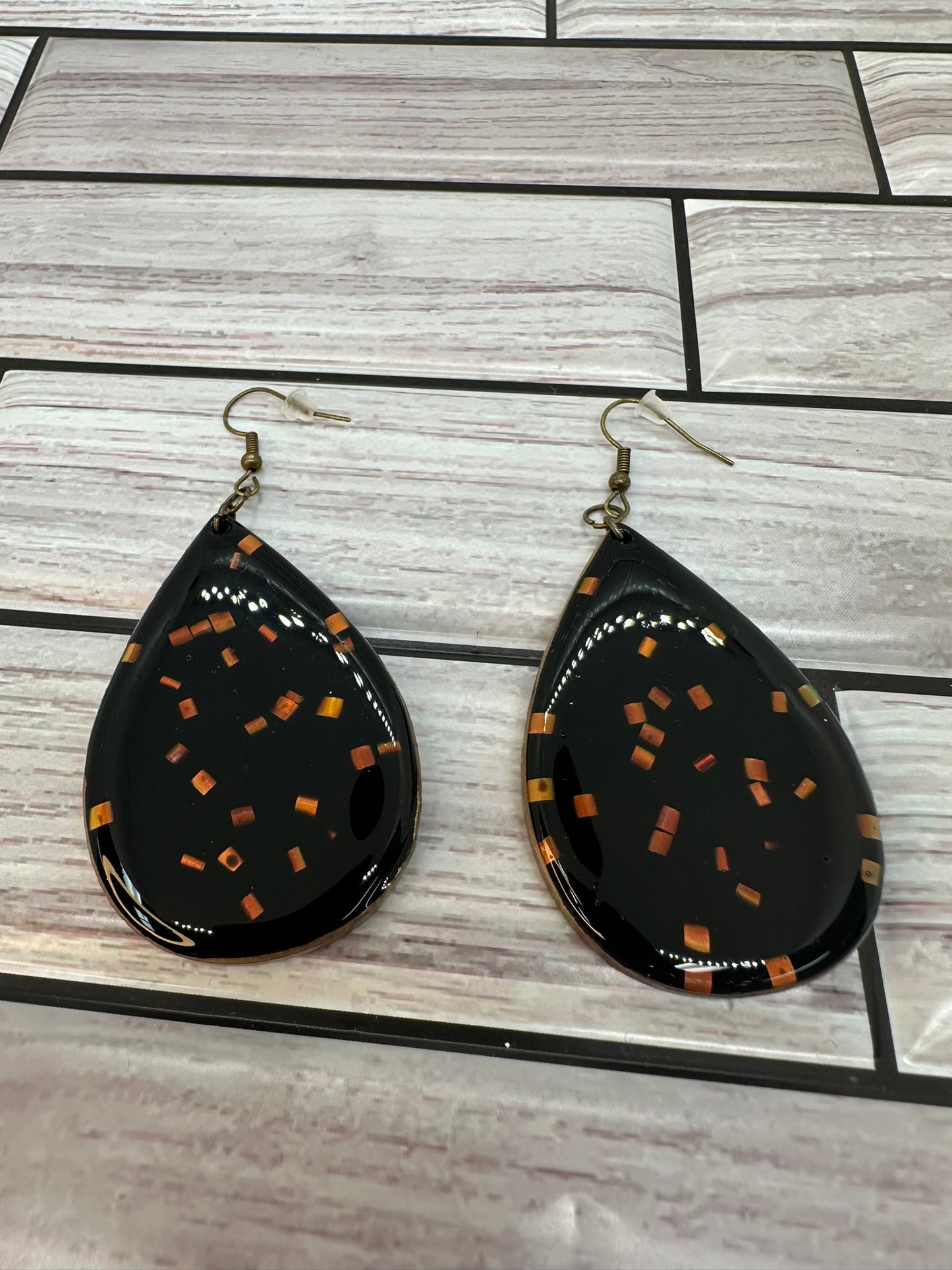 Black and Gold Geometric Resin Earrings