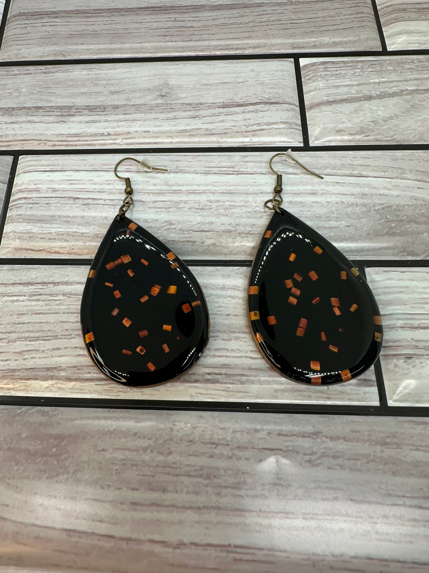 Black and Gold Geometric Resin Earrings