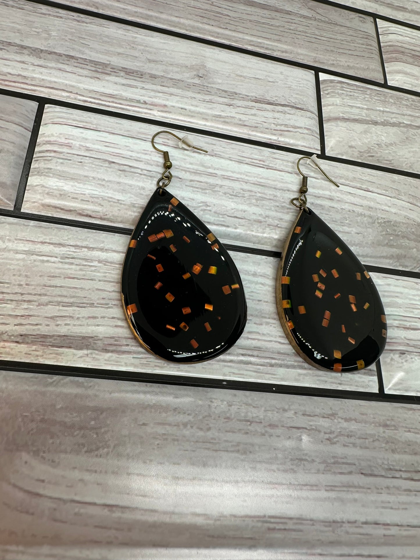 Black and Gold Geometric Resin Earrings