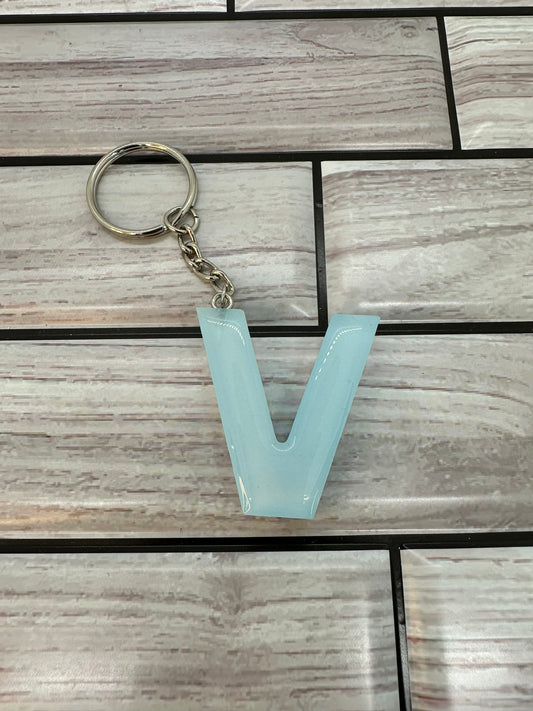 Light Blue Resin Letter V Keychain