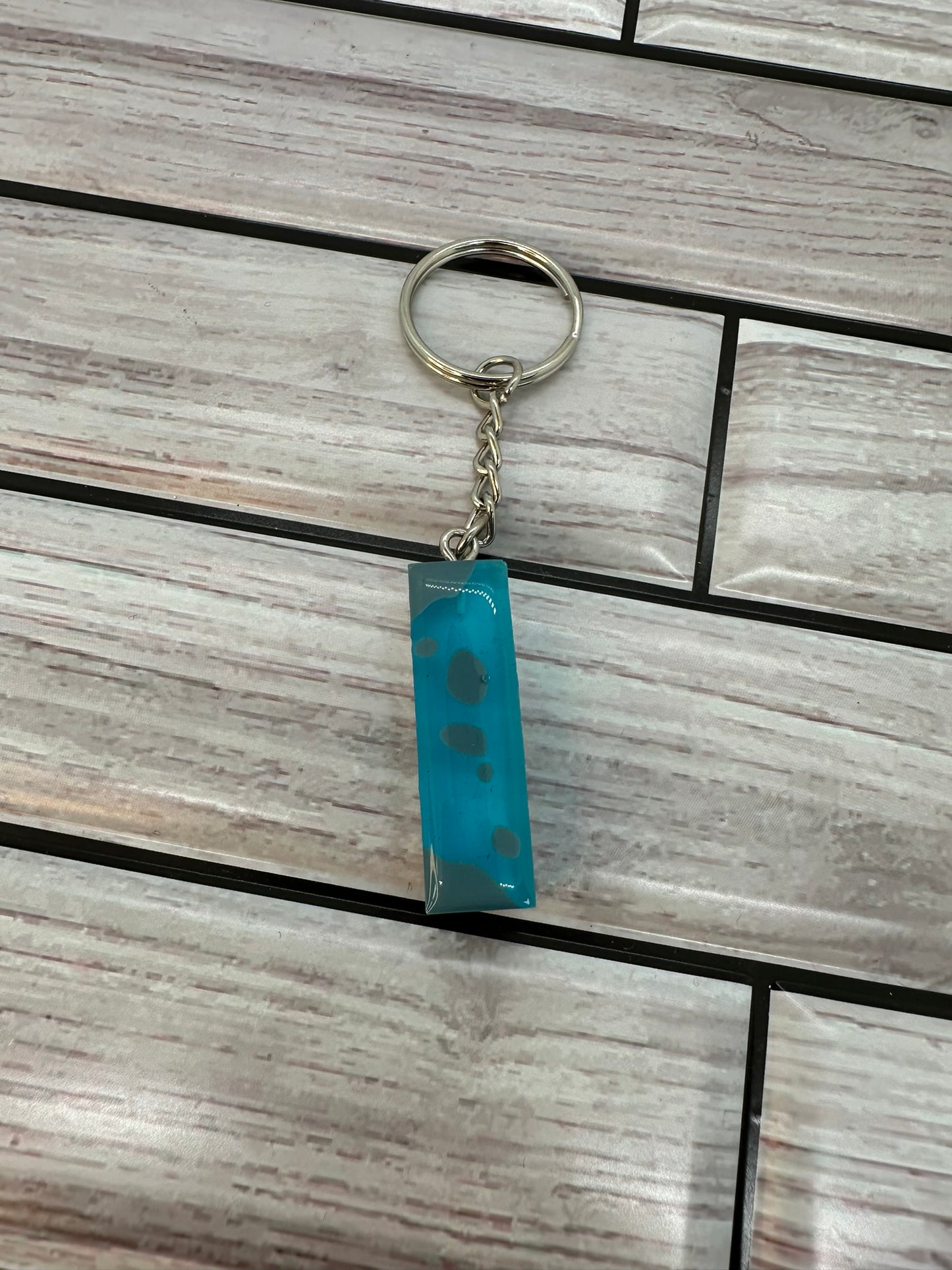 Blue with Grey Spots Resin Letter I Keychain