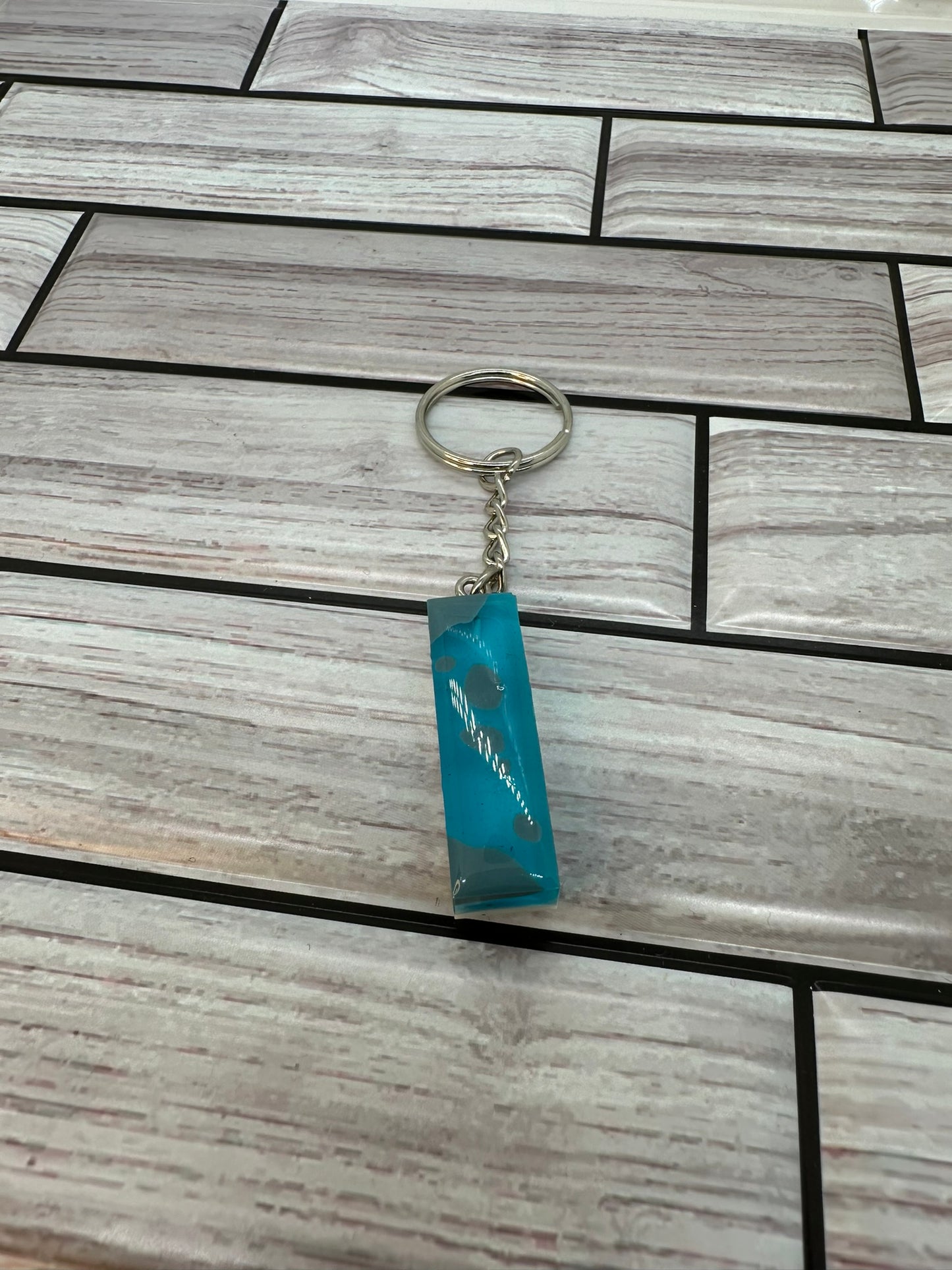 Blue with Grey Spots Resin Letter I Keychain