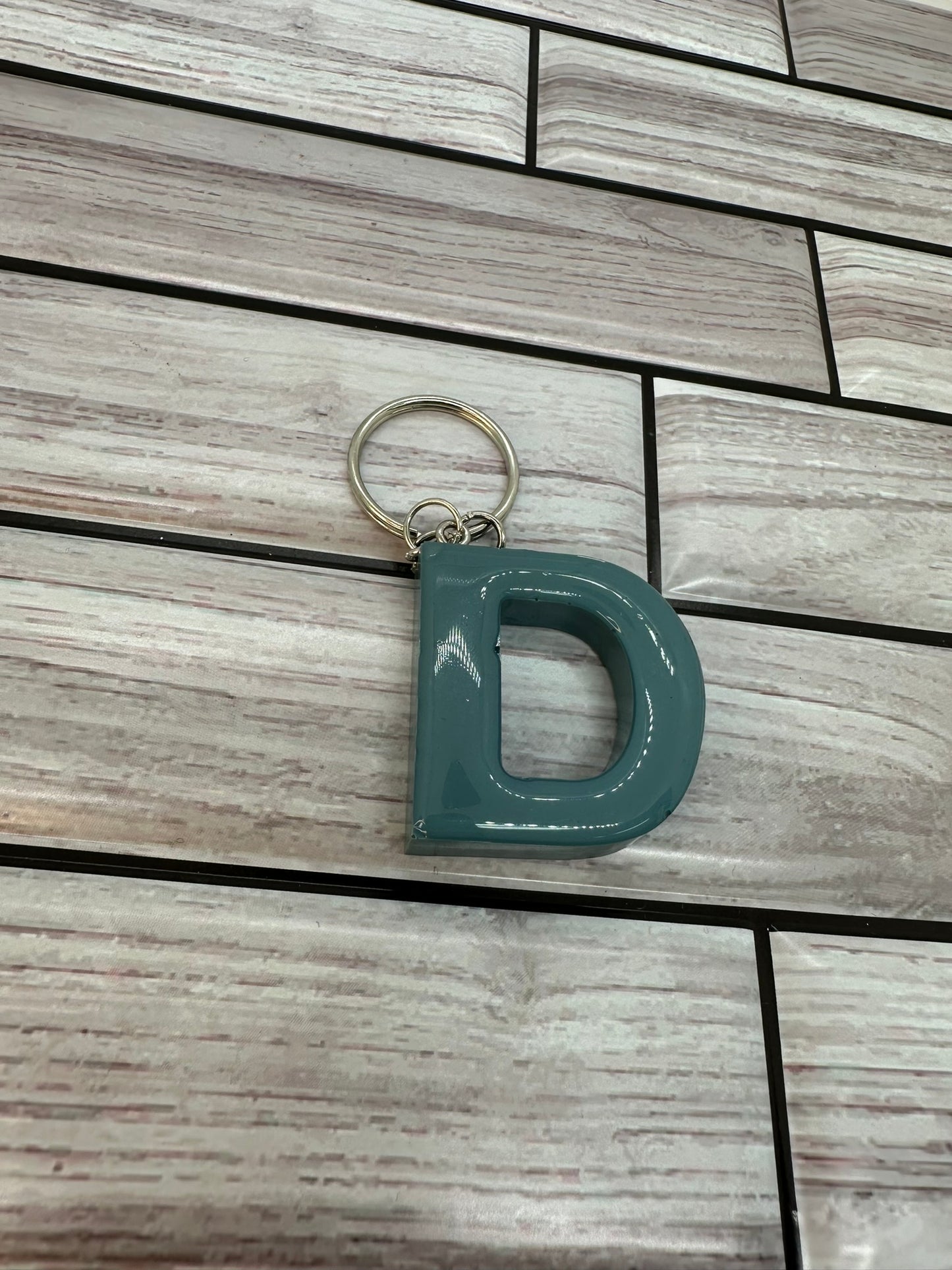 Teal Resin Letter D Keychain