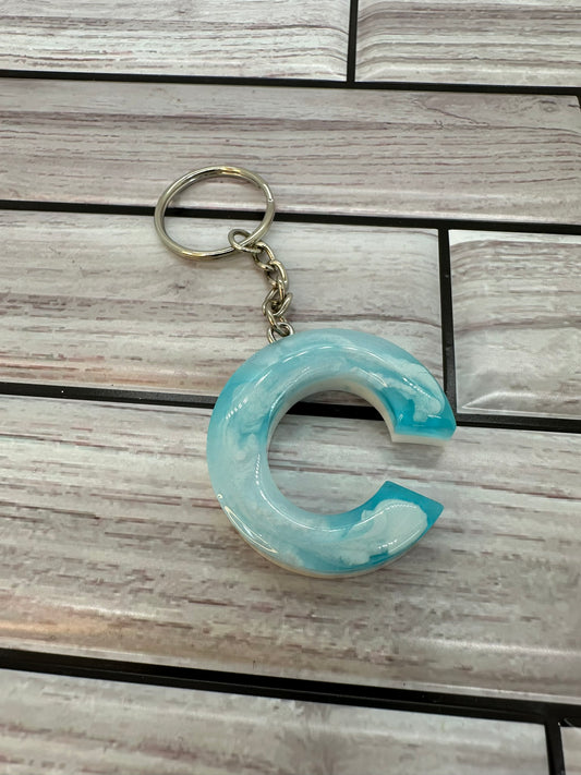 Light Blue Swirled Resin Letter C Keychain