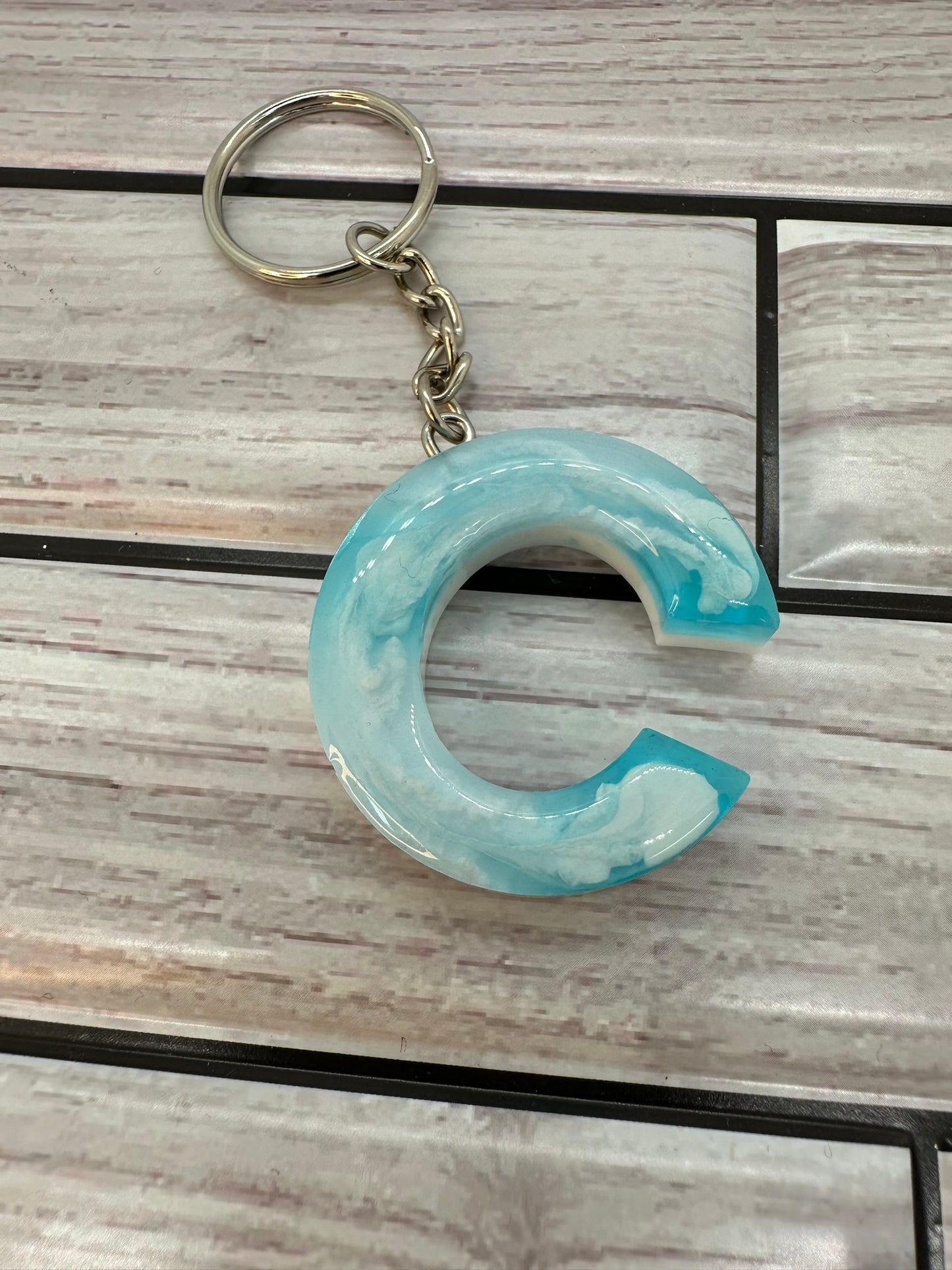 Light Blue Swirled Resin Letter C Keychain