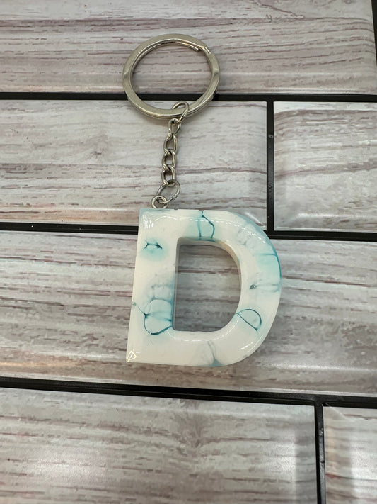 Light Blue Swirled Resin Letter D Keychain