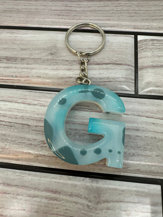 Blue and White Swirled Resin Letter G Keychain