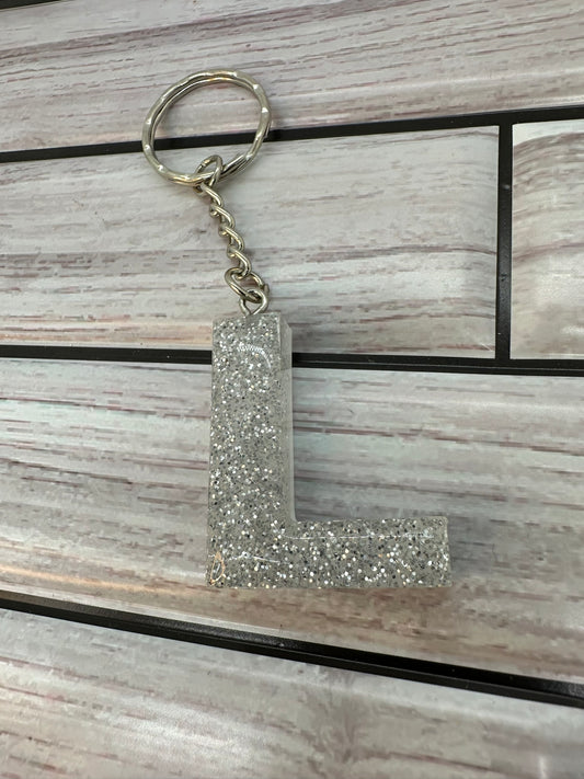 Silver Glitter Resin Letter L Keychain