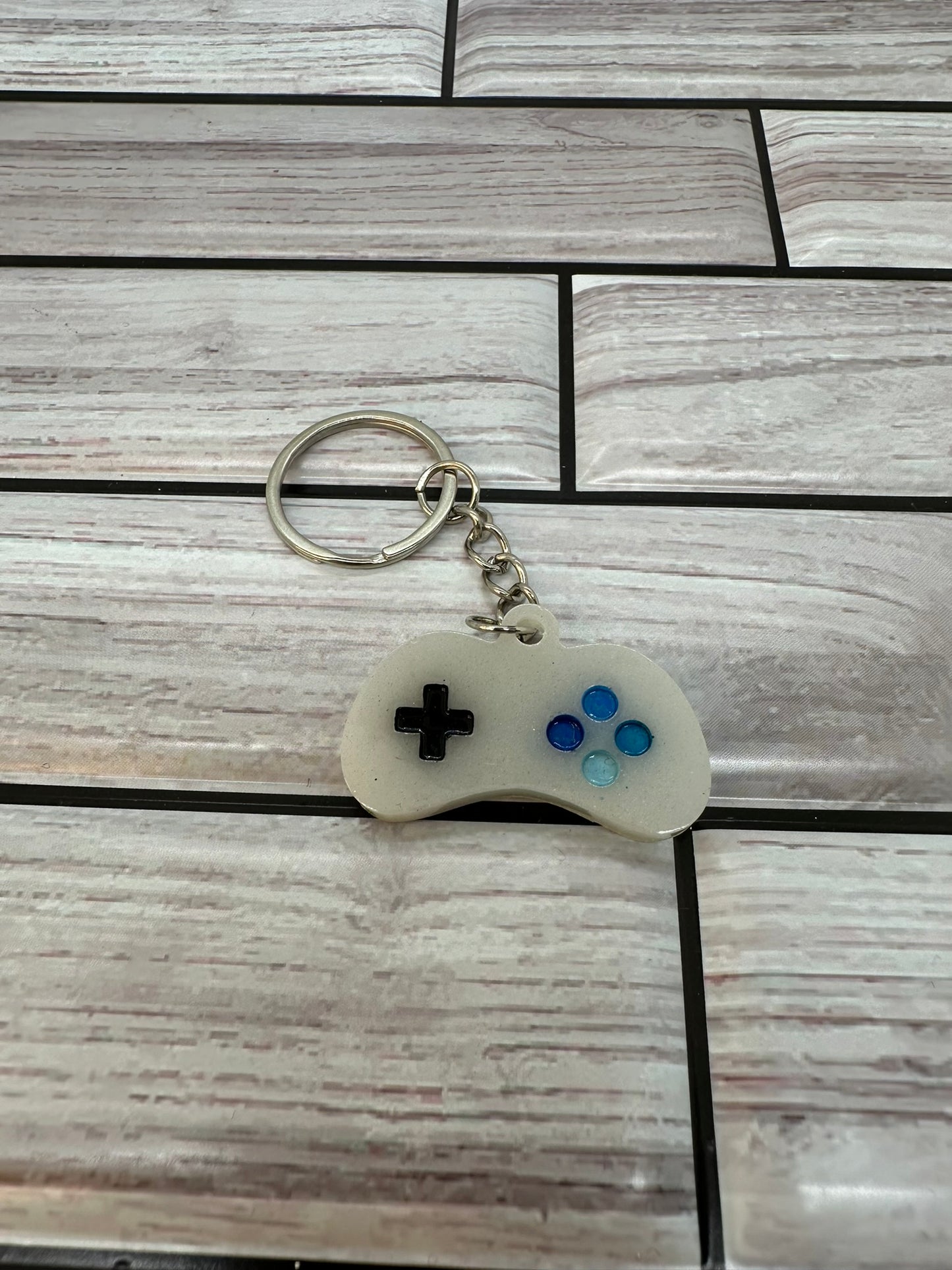 Unique White and Blue Game Controller Keychain