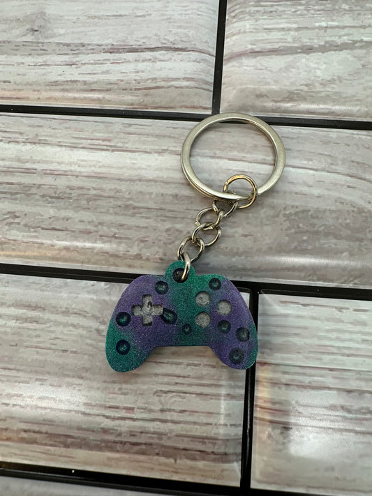 Stylish Purple and Teal Game Controller Keychain