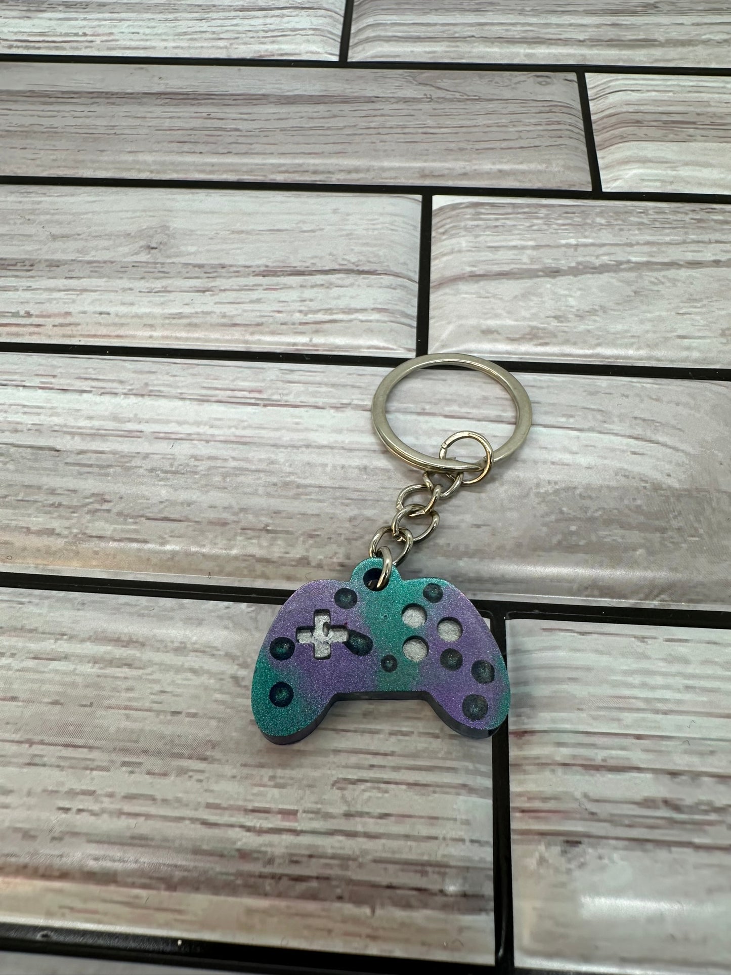 Stylish Purple and Teal Game Controller Keychain