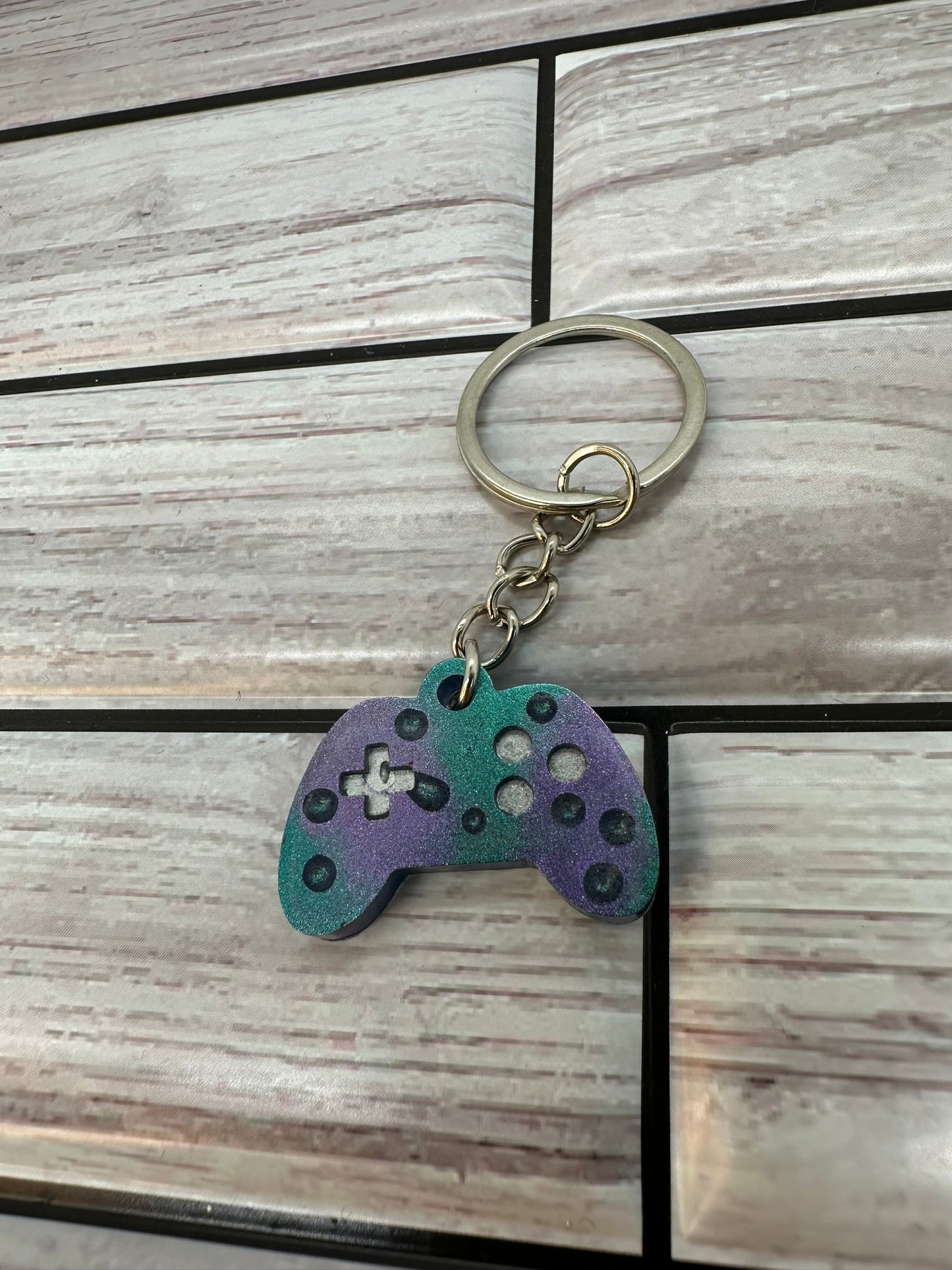 Stylish Purple and Teal Game Controller Keychain