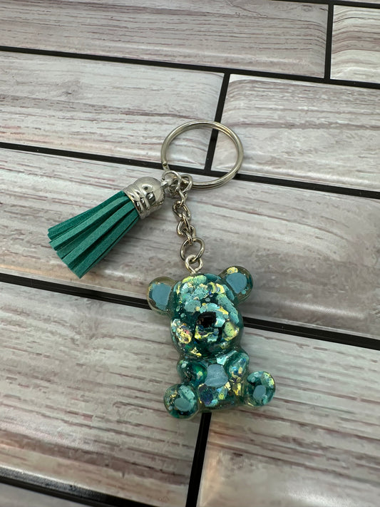 Teal Glitter Bear Keychain