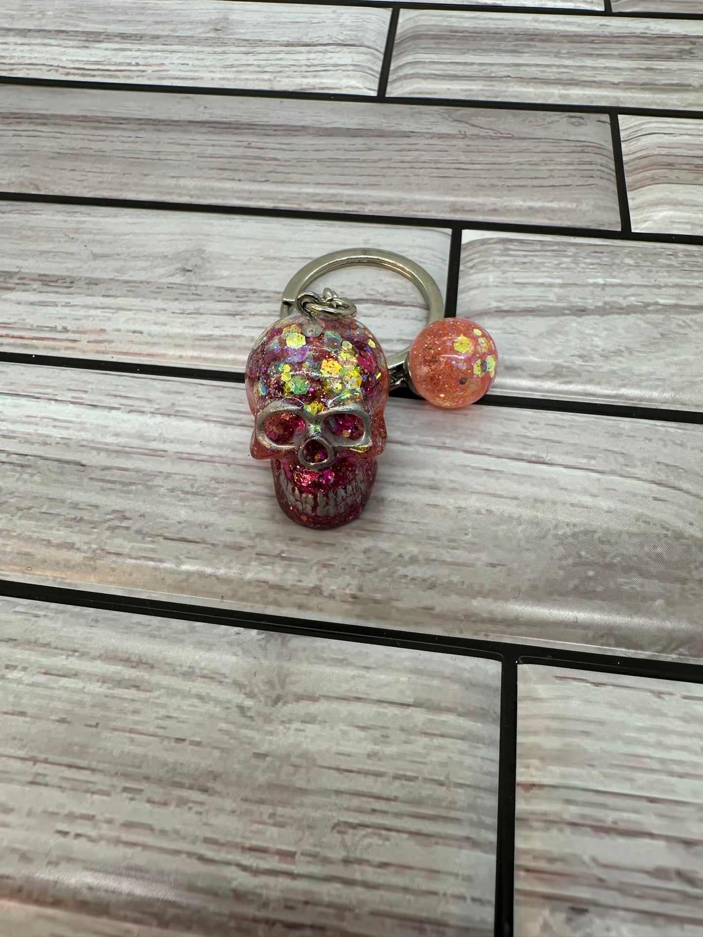 Pink Glitter Skull Keychain