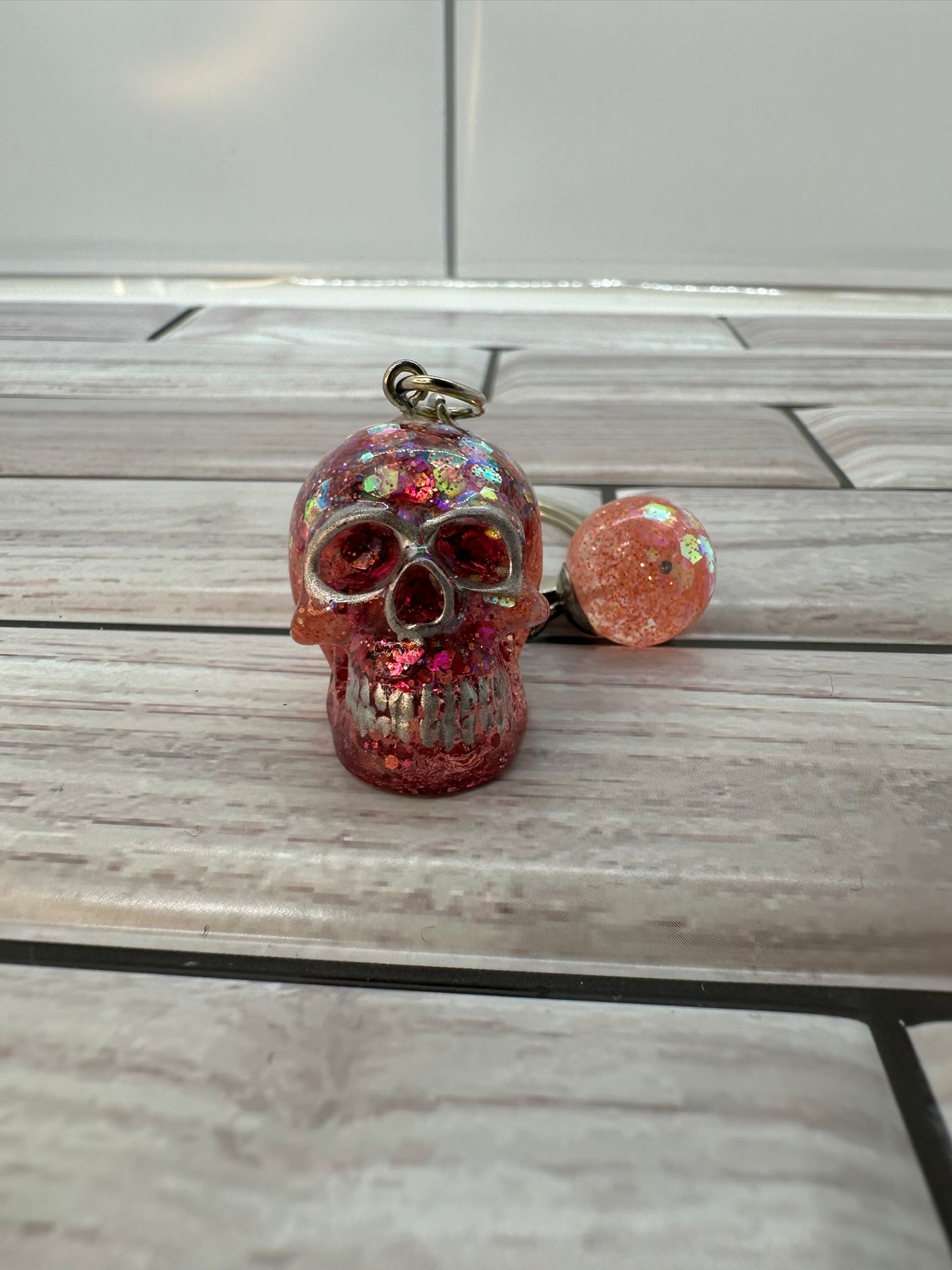 Pink Glitter Skull Keychain