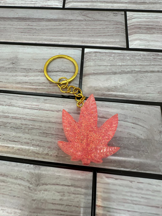 Stylish Pink Glitter Leaf Keychain