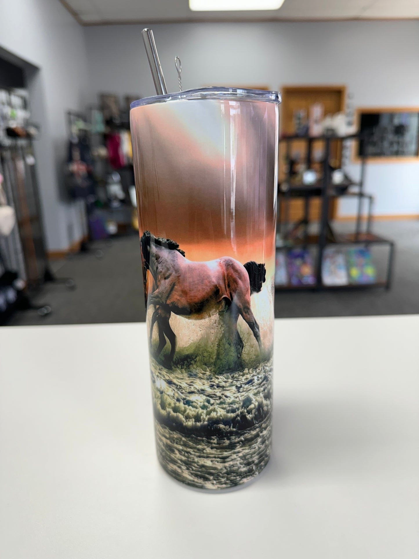 Horse Sublimation Tumbler 20oz Tumbler with straw and straw brush cleaner