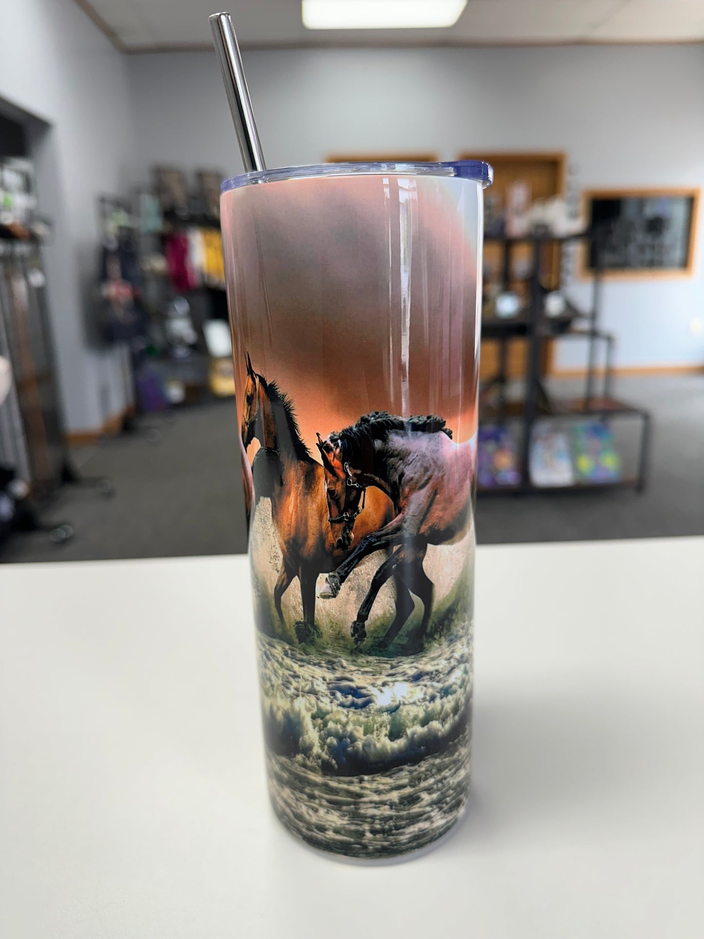 Horse Sublimation Tumbler 20oz Tumbler with straw and straw brush cleaner