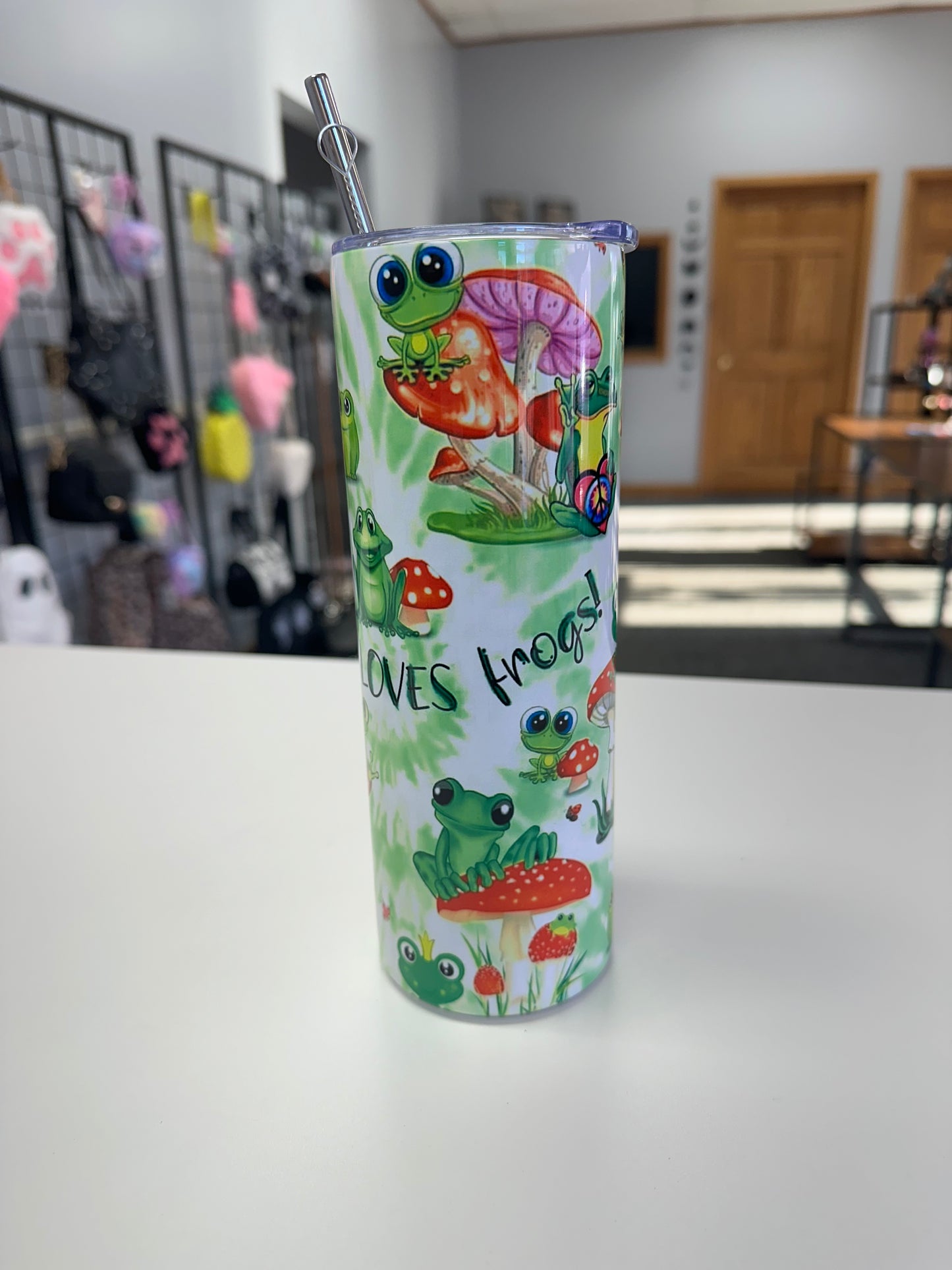 Just A Girl Who Loves Frogs 20oz Tumbler with straw and straw brush cleaner