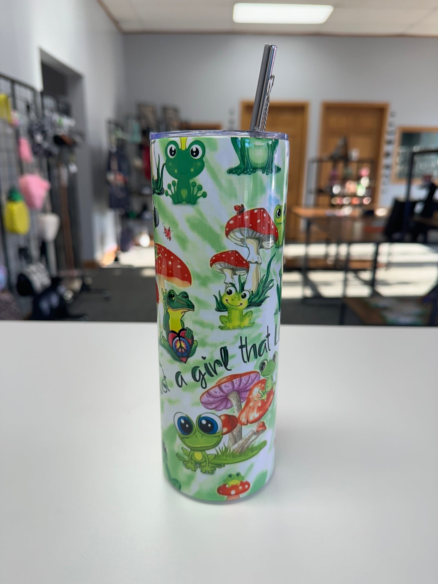 Just A Girl Who Loves Frogs 20oz Tumbler with straw and straw brush cleaner