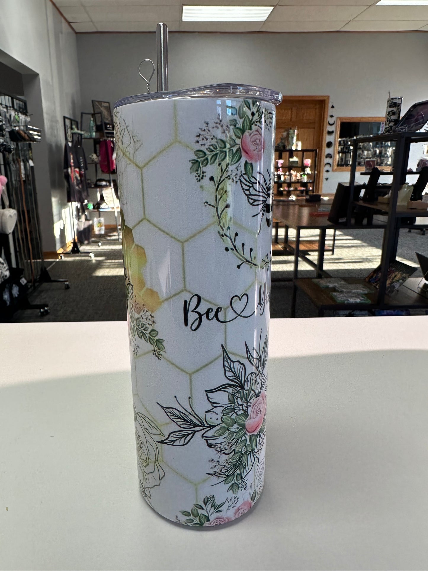 "Bee Yourself" Tumbler with straw and straw brush cleaner