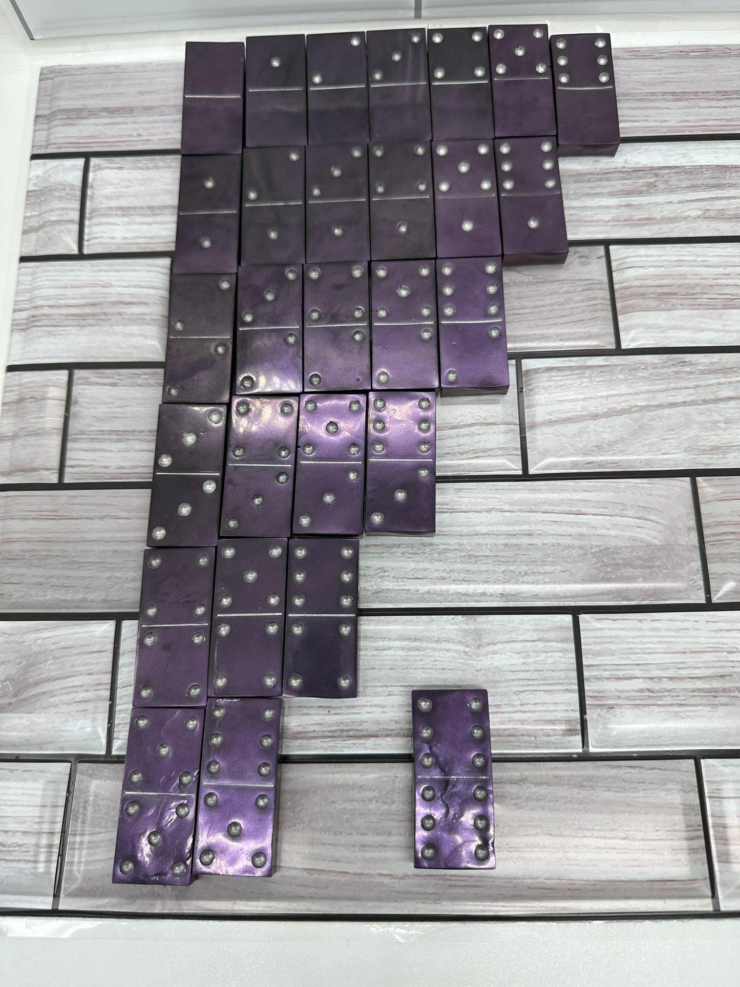 Purple and Silver Resin Dominoes Set Double 6s