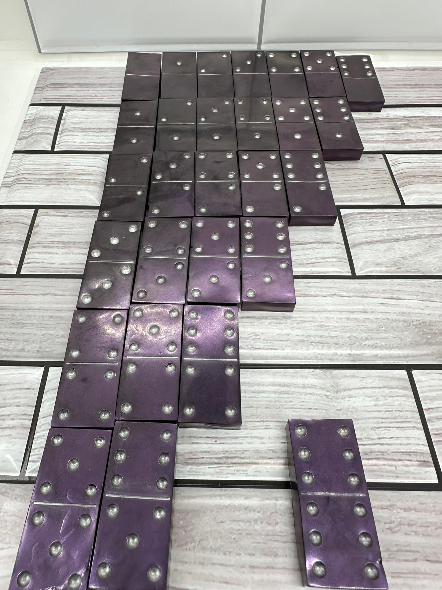 Purple and Silver Resin Dominoes Set Double 6s