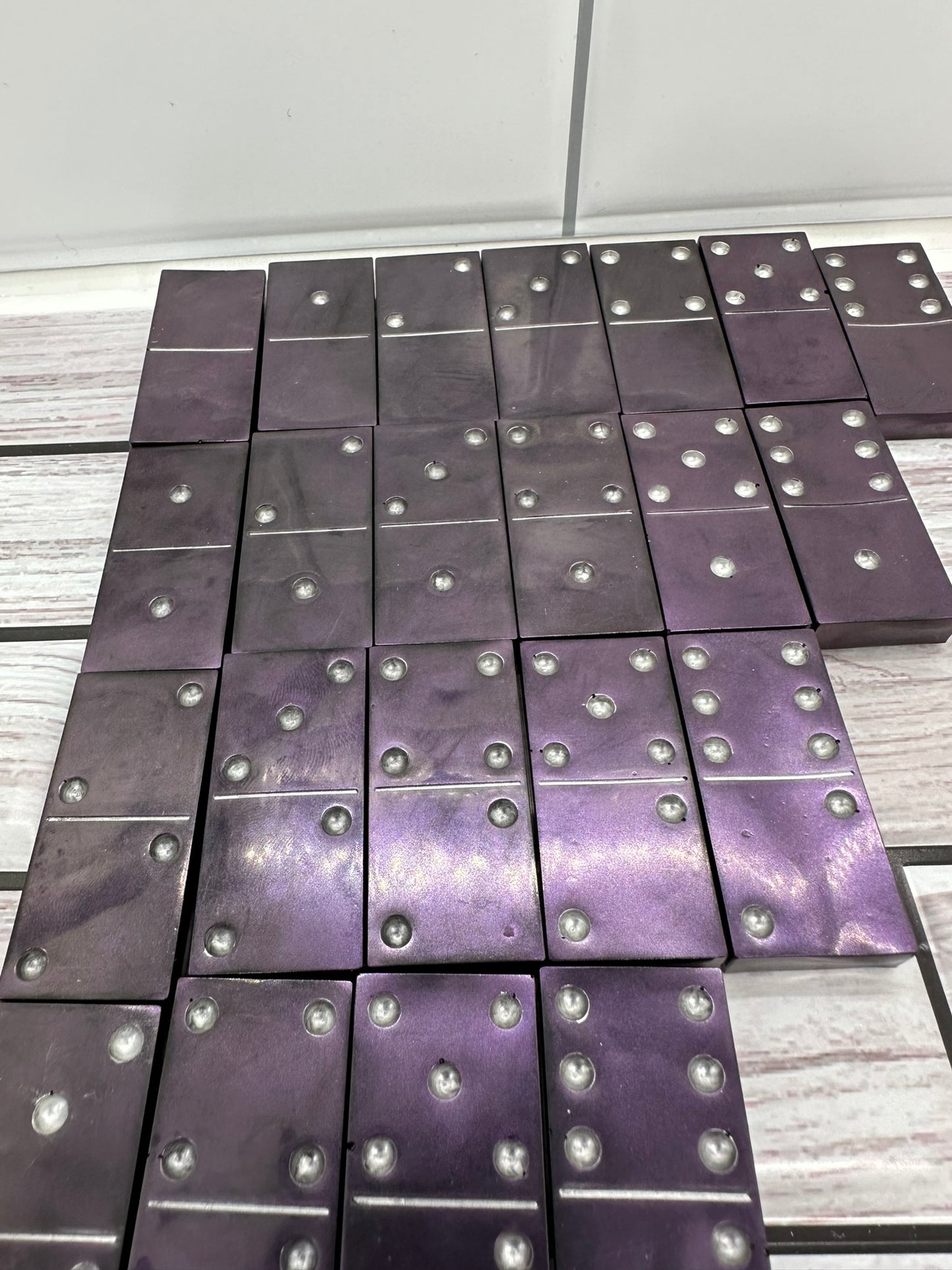 Purple and Silver Resin Dominoes Set Double 6s