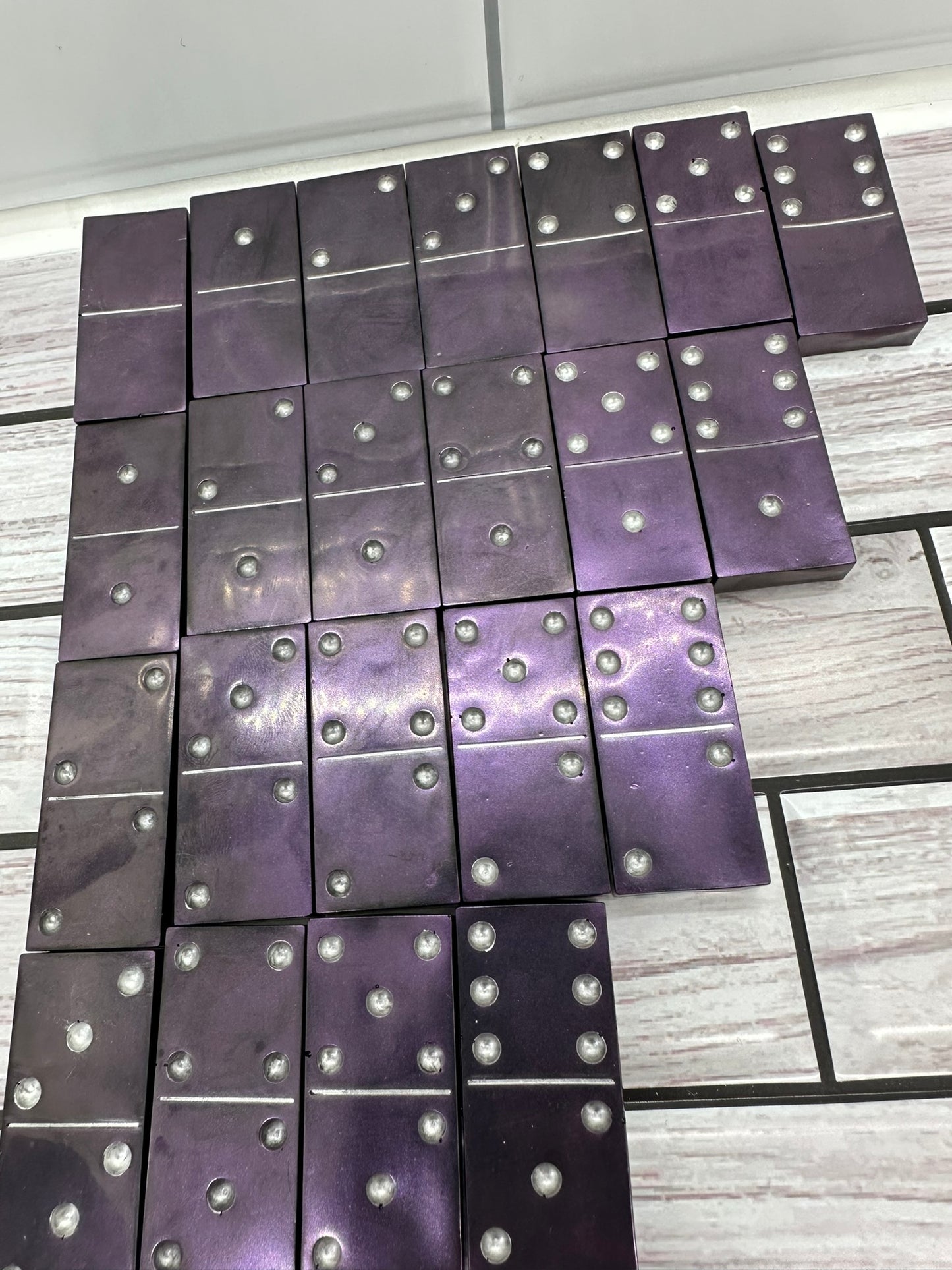 Purple and Silver Resin Dominoes Set Double 6s