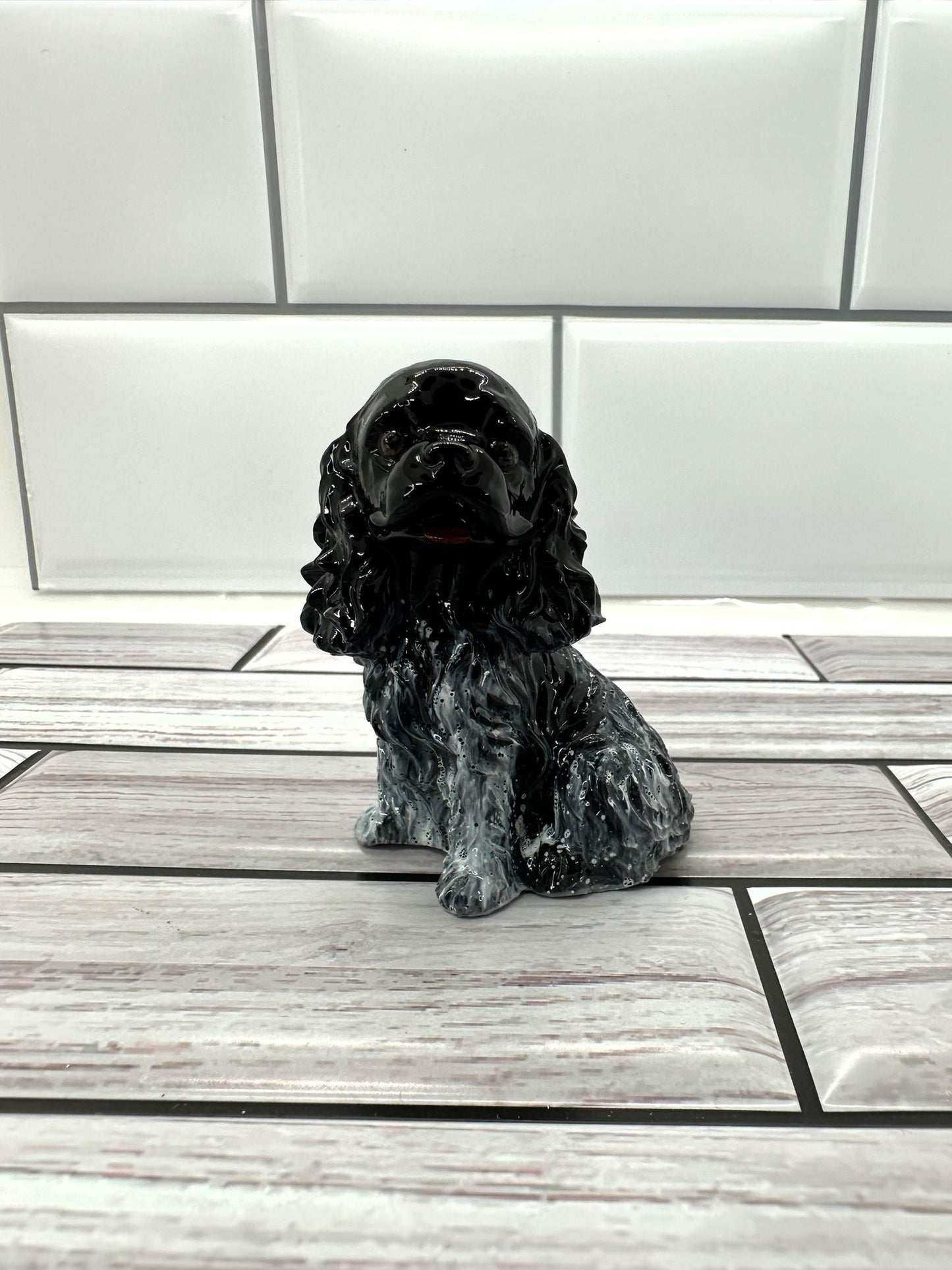 Black and White Resin Cocker Spaniel Figurine