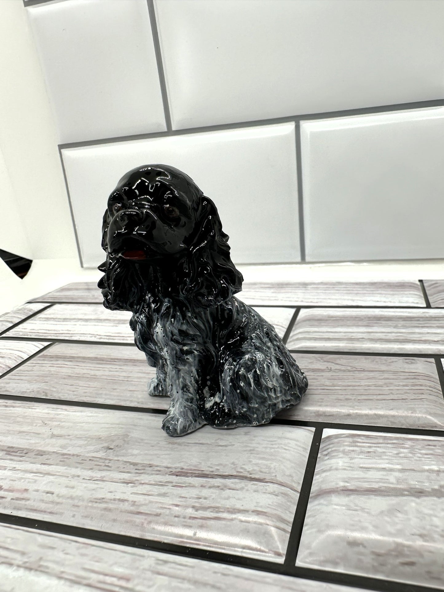 Black and White Resin Cocker Spaniel Figurine