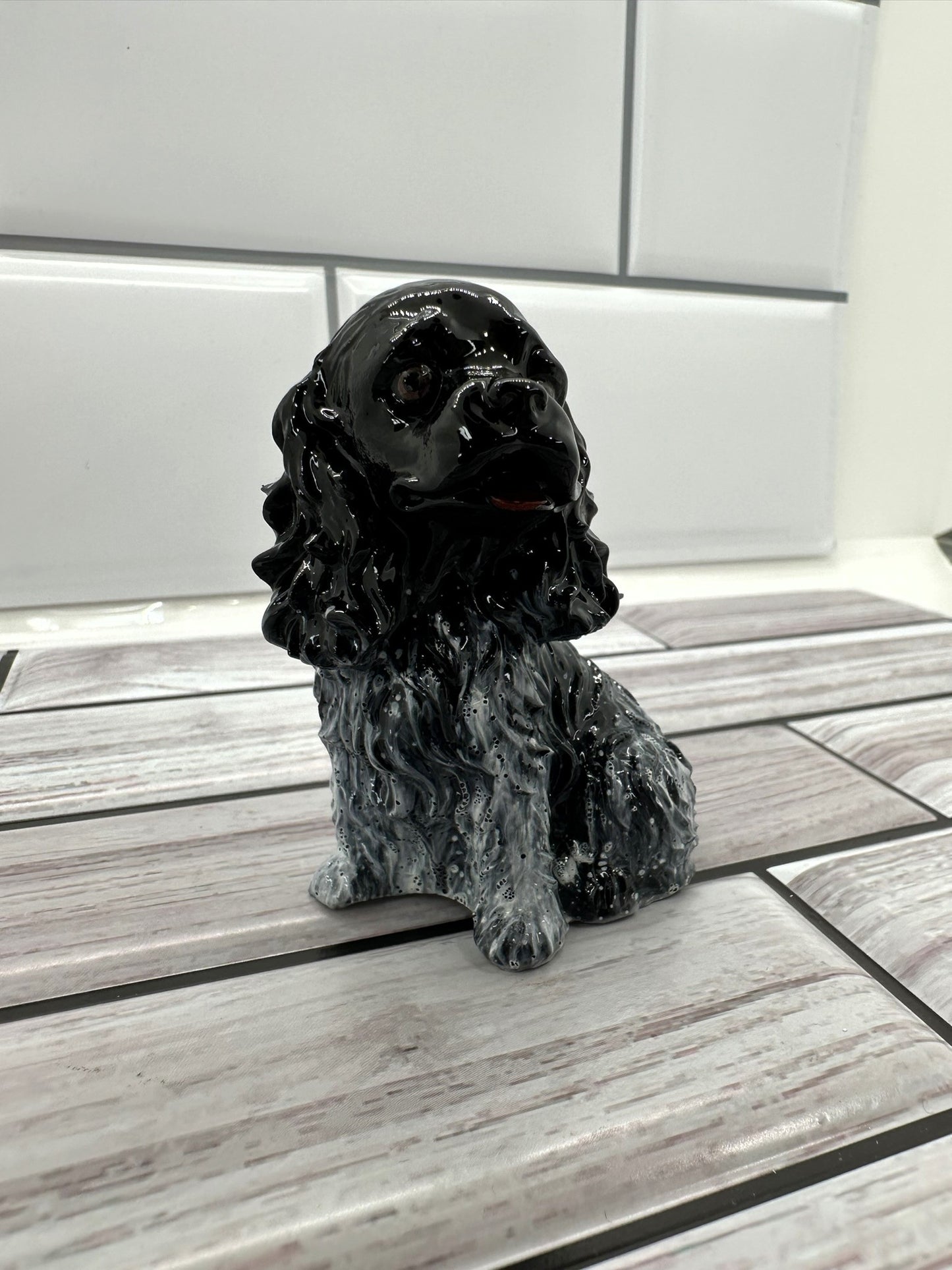 Black and White Resin Cocker Spaniel Figurine