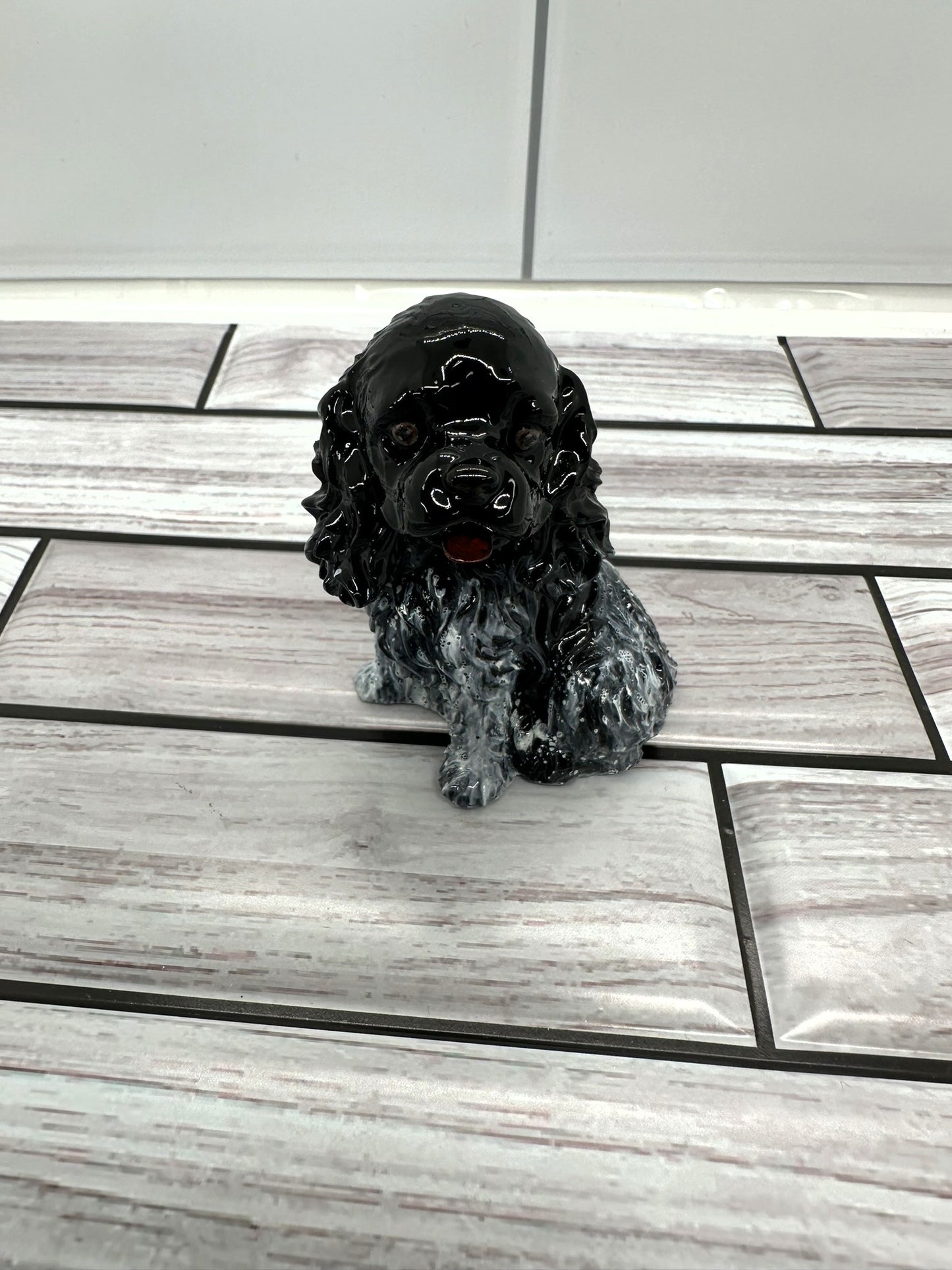 Black and White Resin Cocker Spaniel Figurine