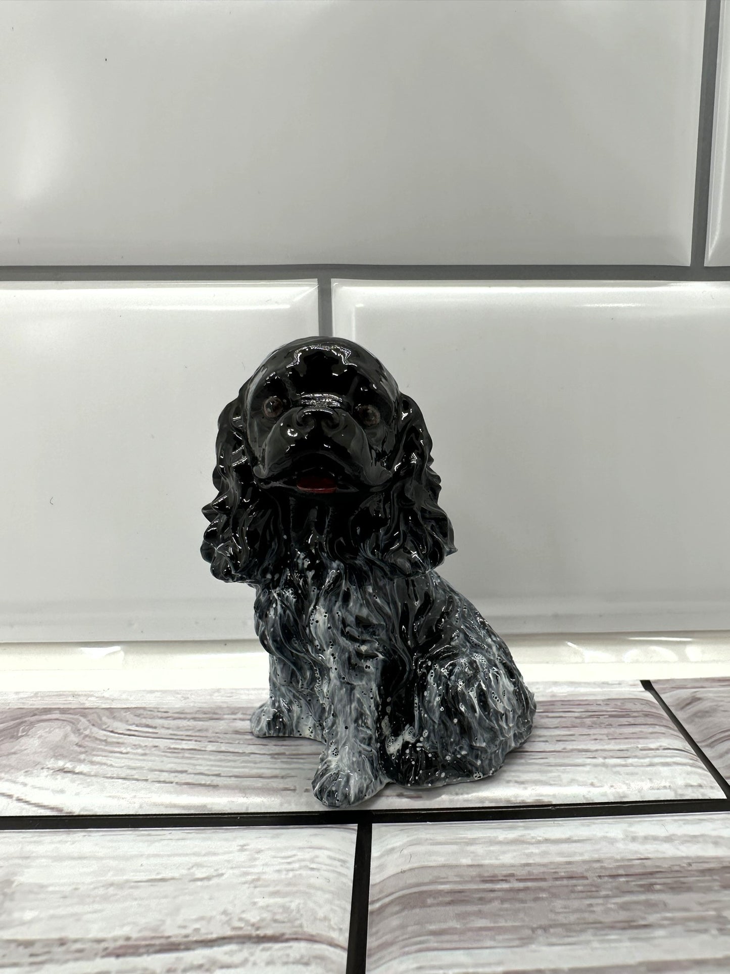 Black and White Resin Cocker Spaniel Figurine