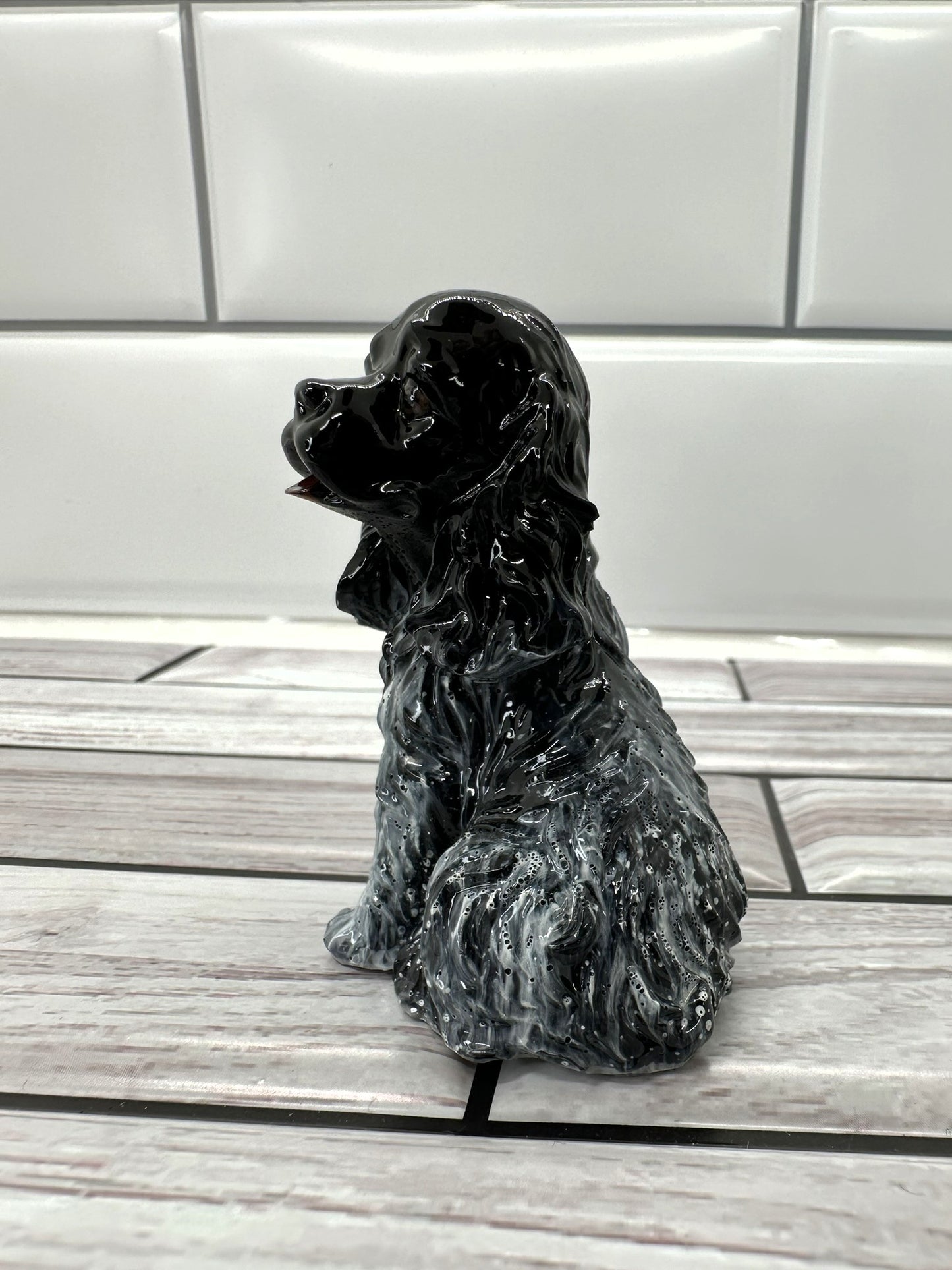 Black and White Resin Cocker Spaniel Figurine