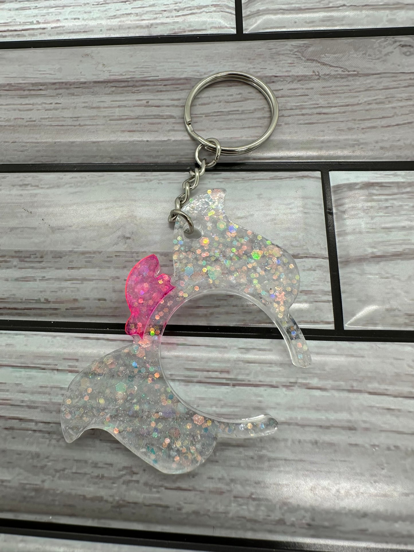 Glitter and Pink Ear Keychain